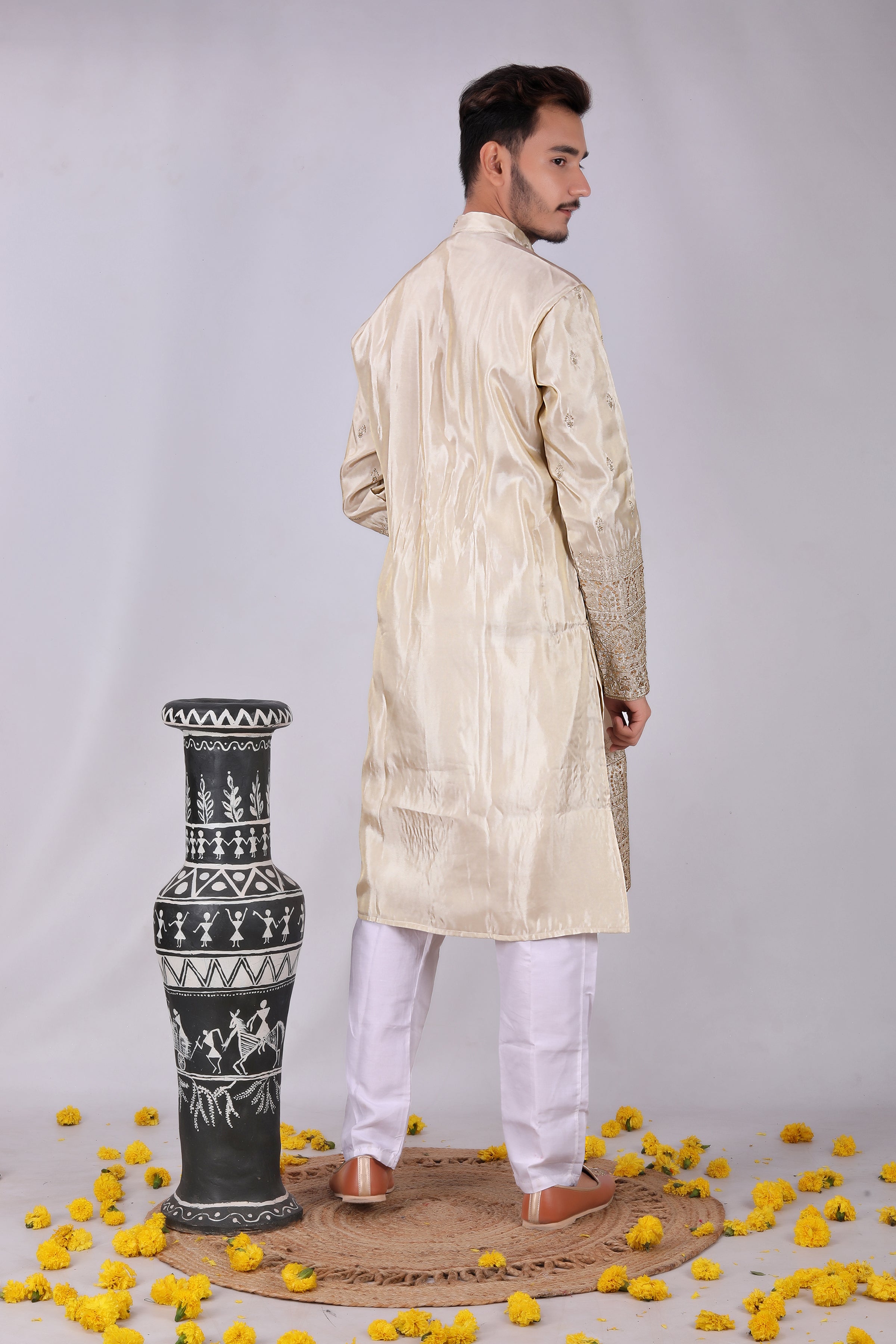 Golden glow Embroidery designer Men's Kurta