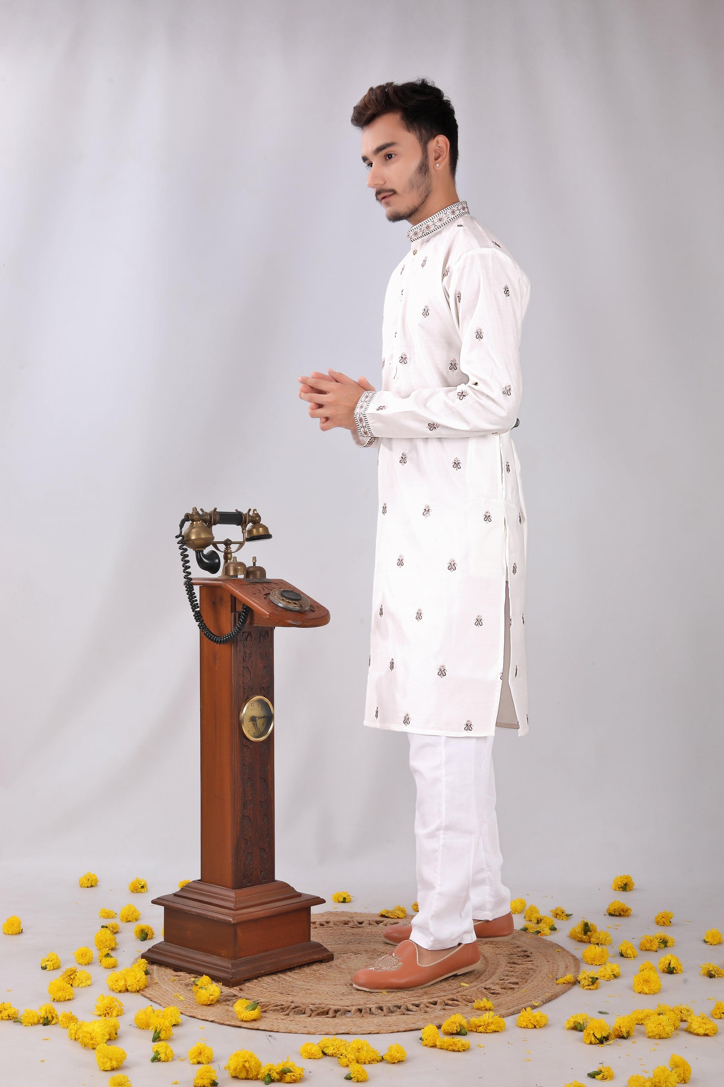 Premium Jacquard Men’s Kurta – Royal white Elegance Meets Contemporary Style