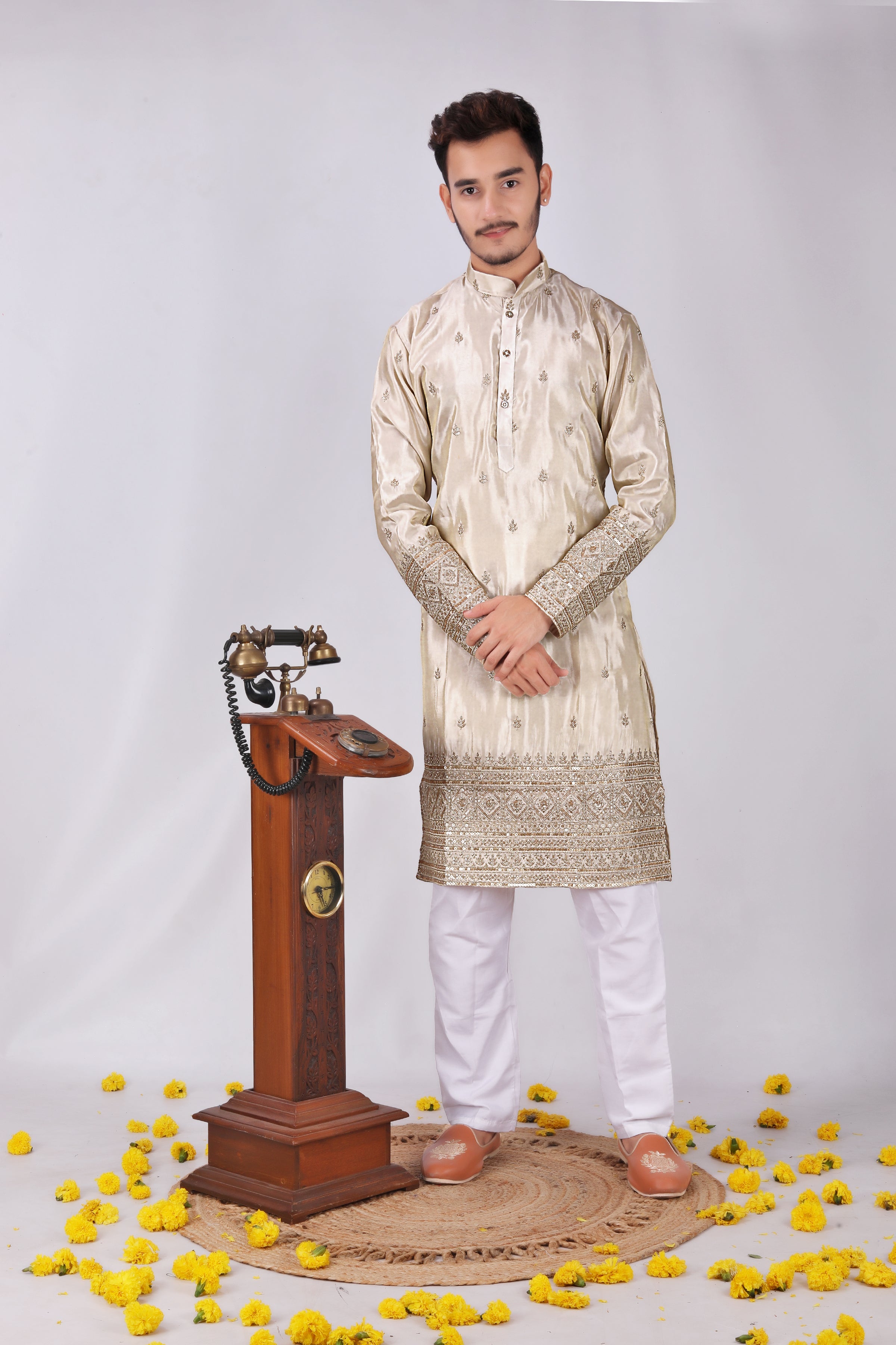 Golden leaf Embroidered designer Men's Kurta