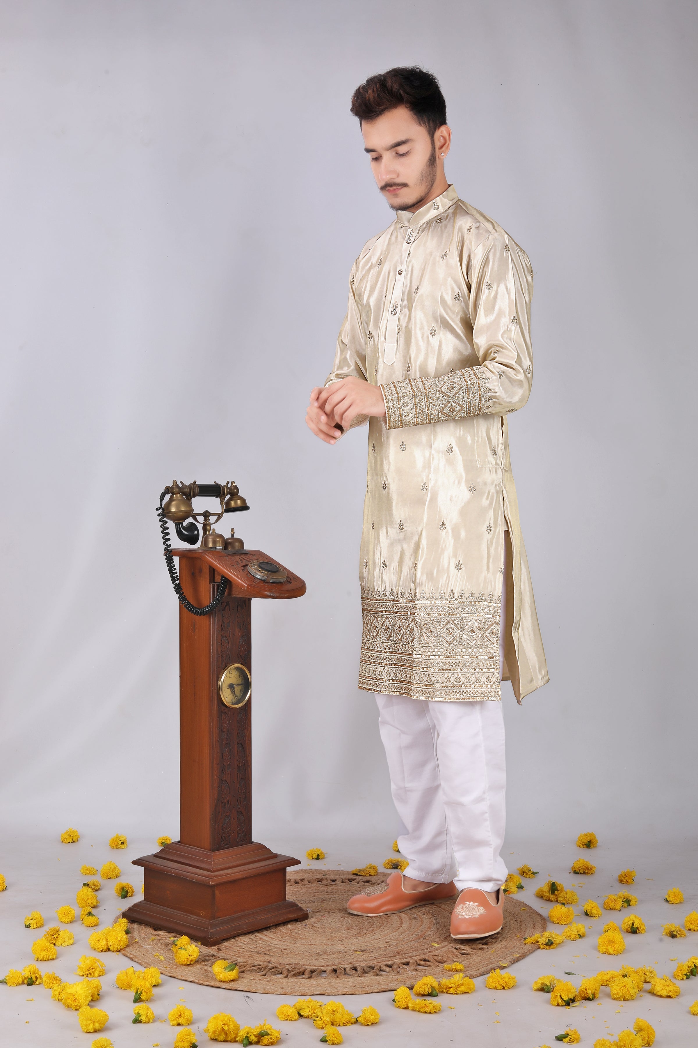 Golden leaf Embroidered designer Men's Kurta