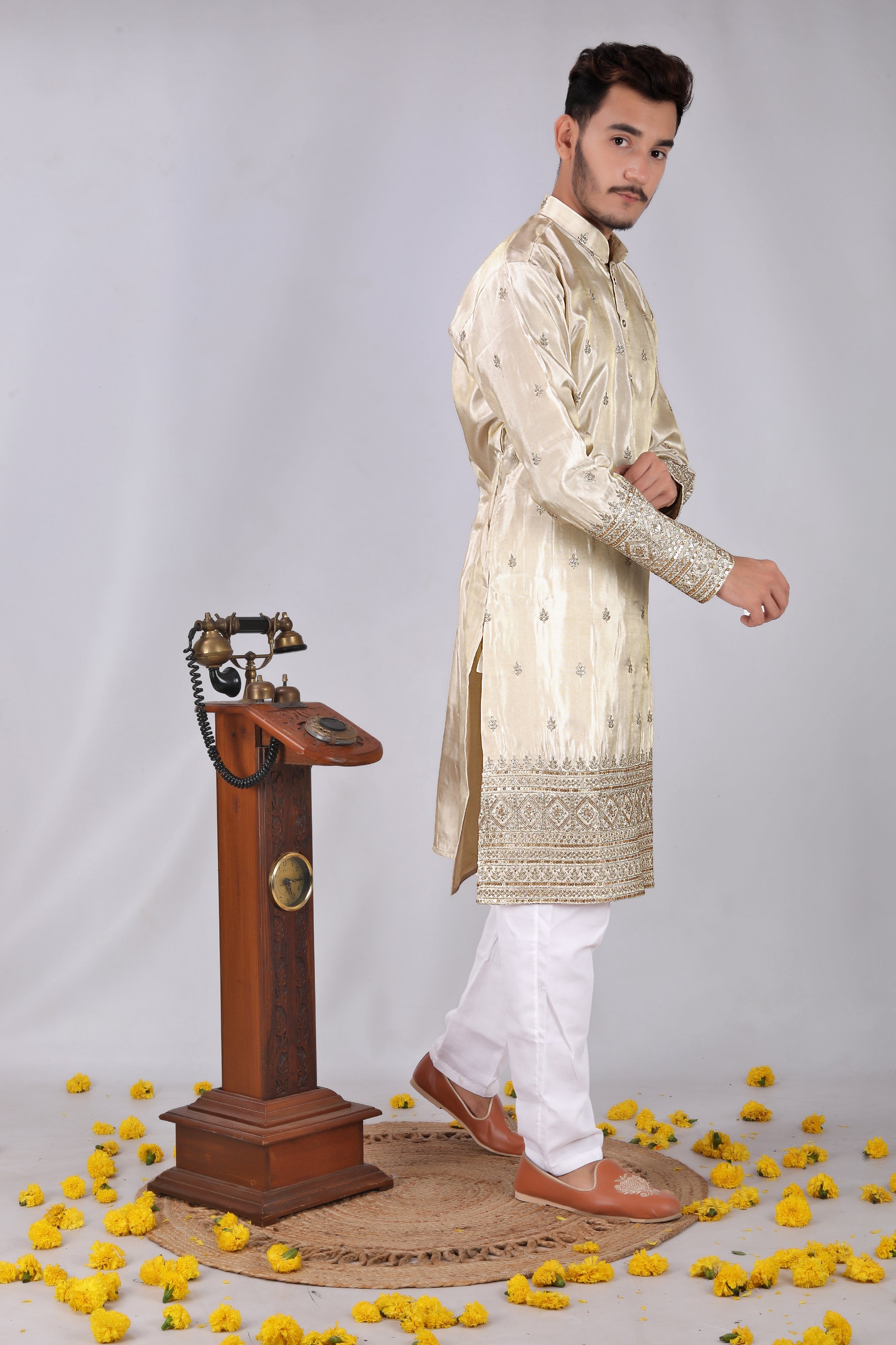 Golden leaf Embroidered designer Men's Kurta