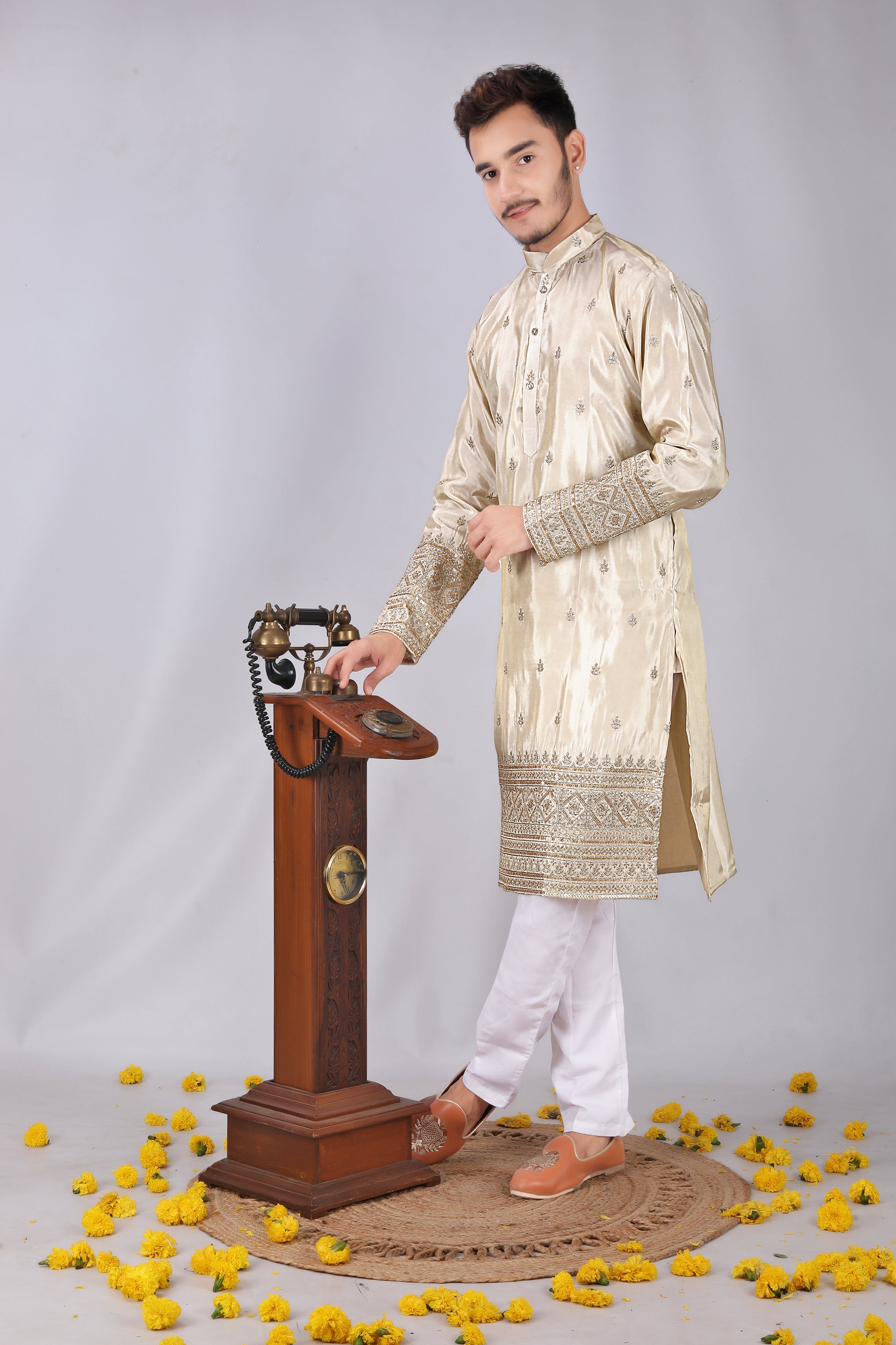 Golden leaf Embroidered designer Men's Kurta