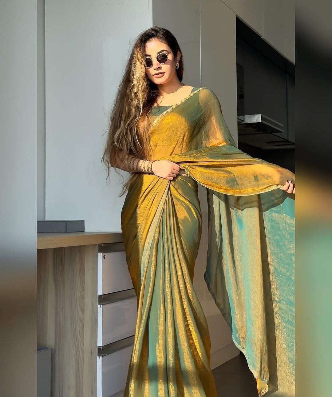 PREMIUM SOFT CHIFFON TWO TONE WITH BEADS
