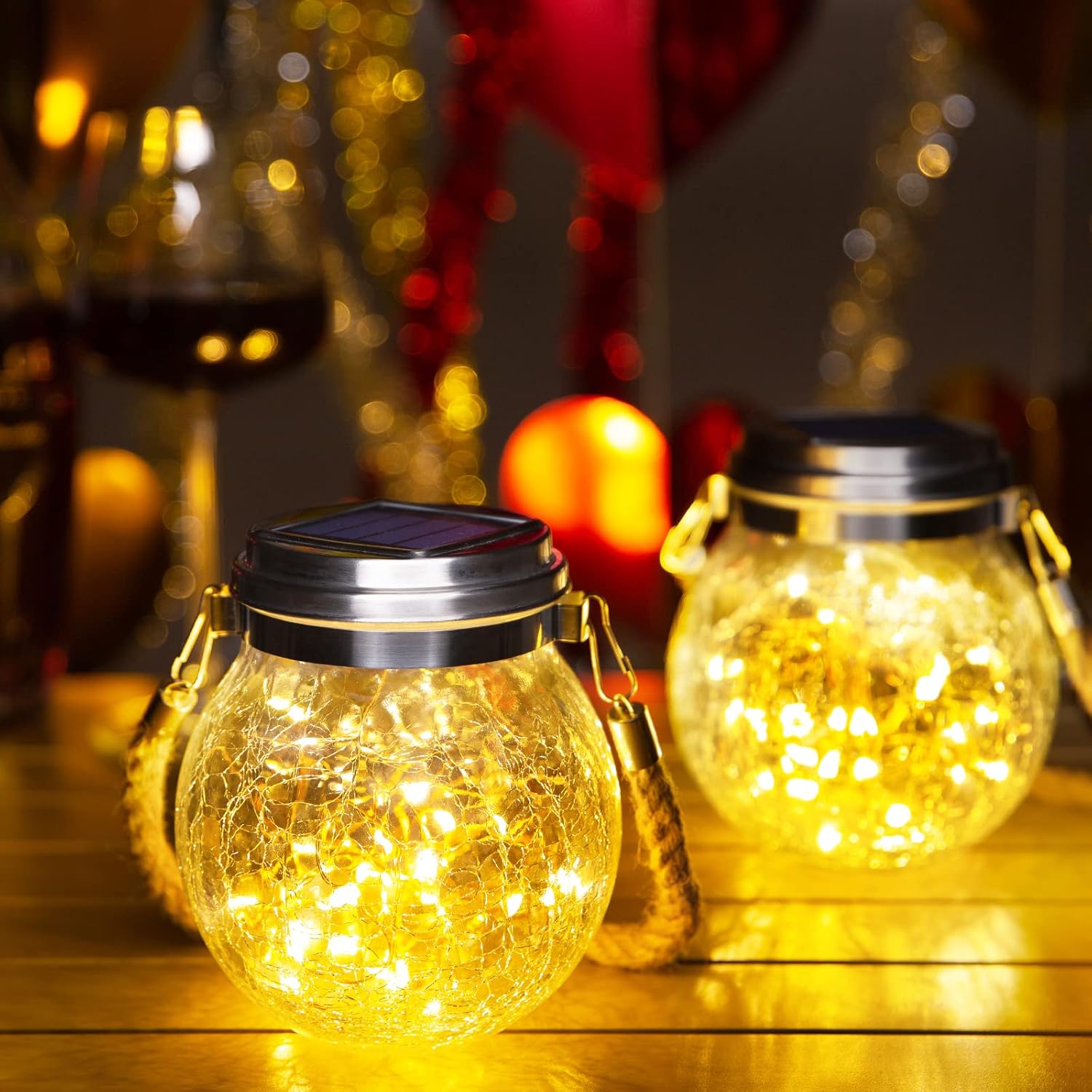 Solar Lantern Crackle Glass Ball, 2 Pack