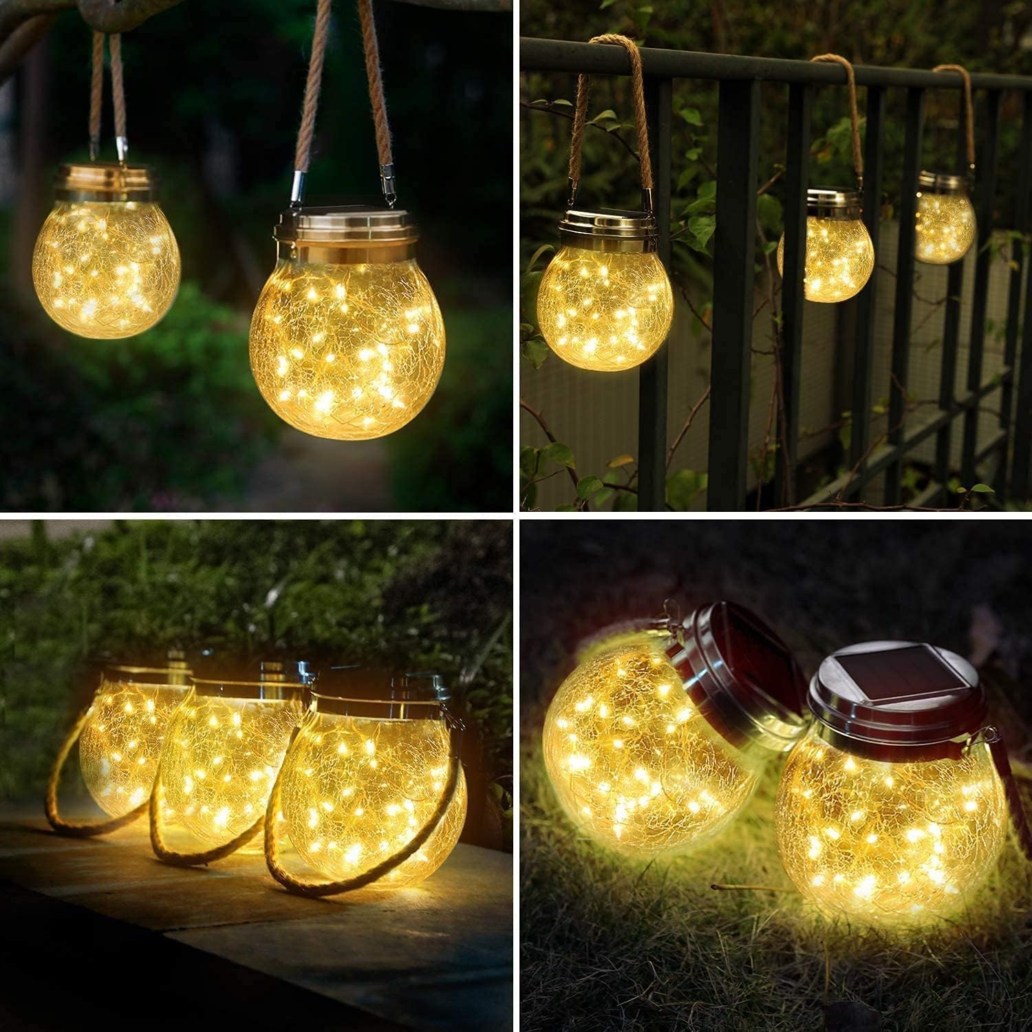 Solar Lantern Crackle Glass Ball, 2 Pack