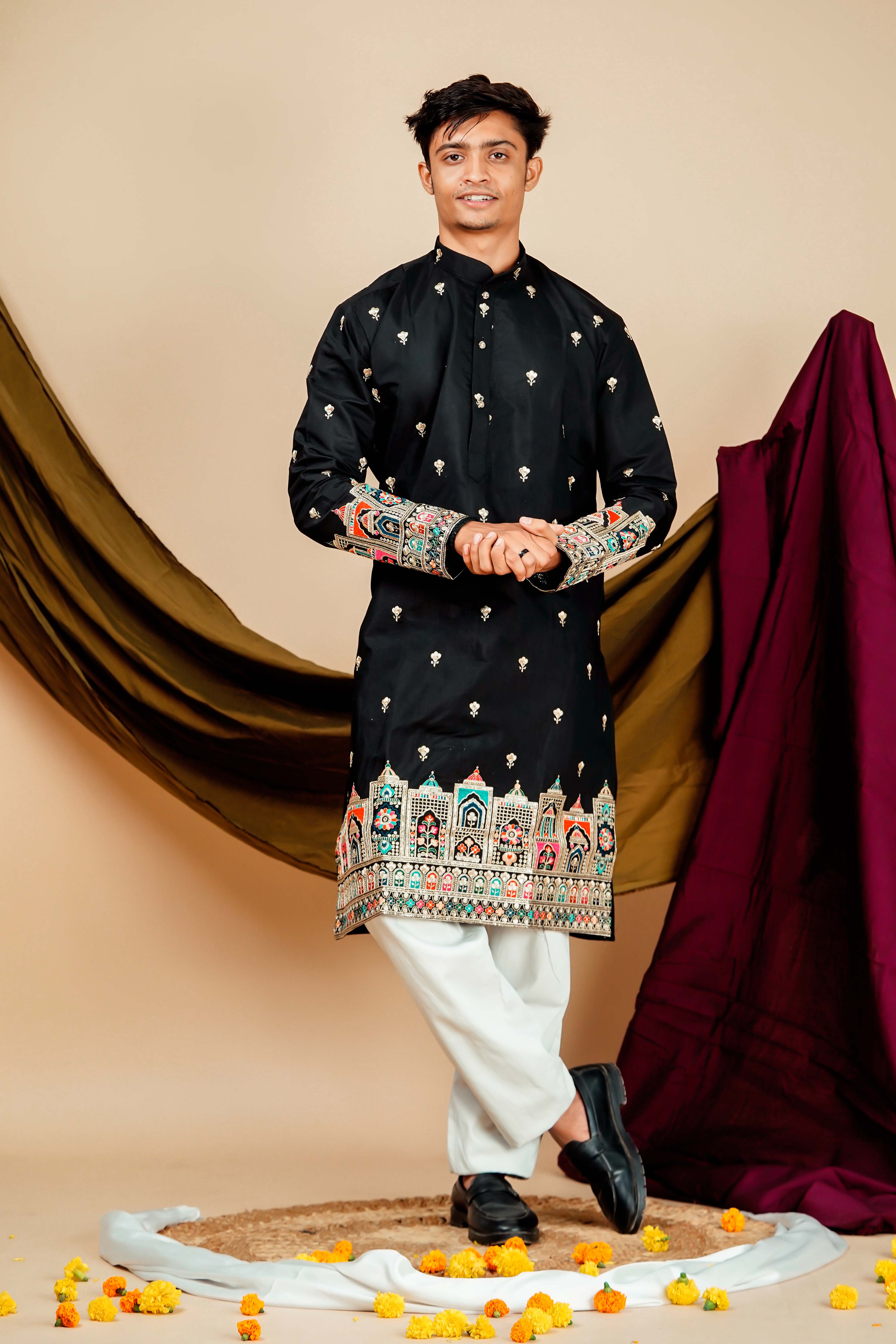 Rajmahal Embroidery designer Black Men's Kurta