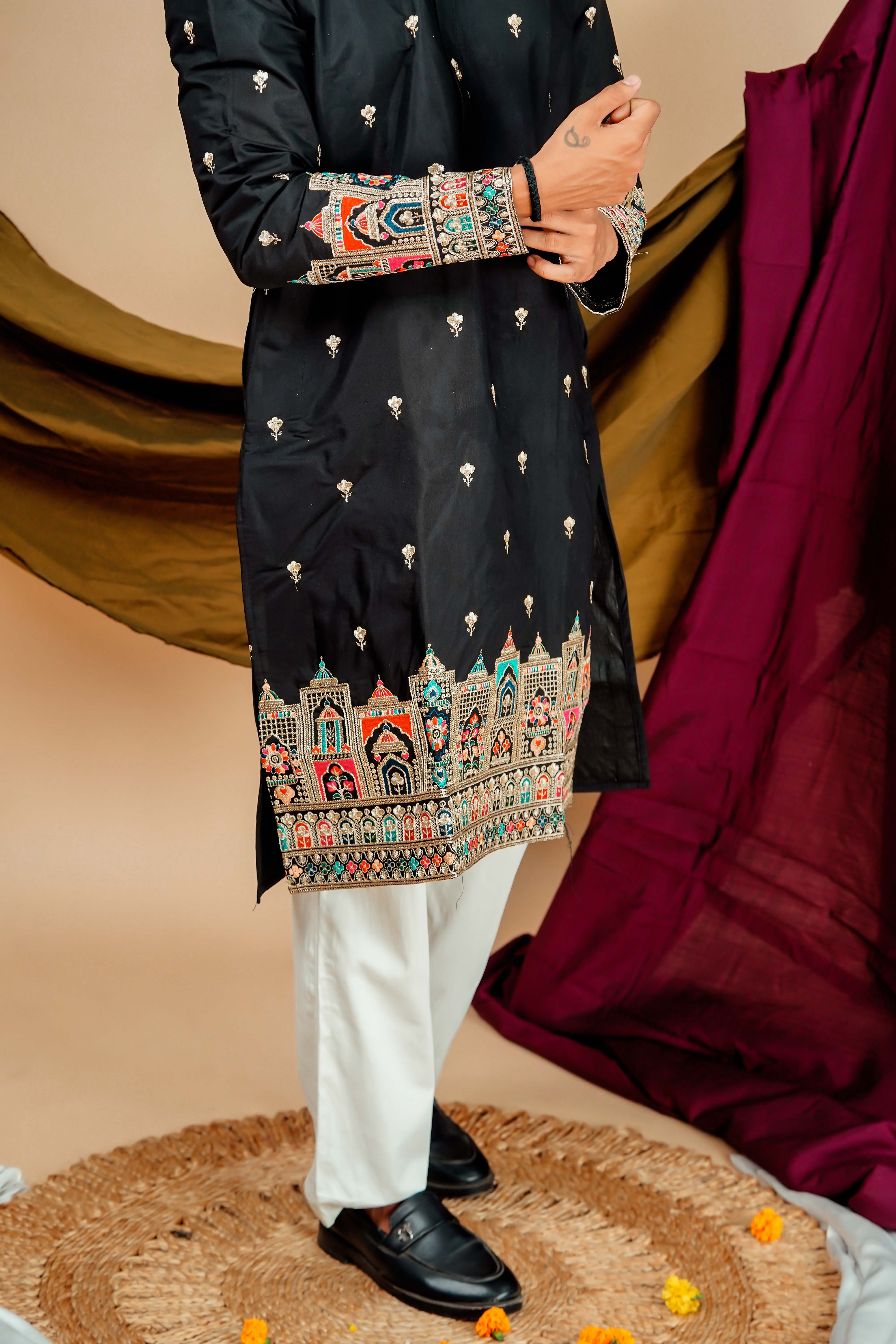 Rajmahal Embroidery designer Black Men's Kurta