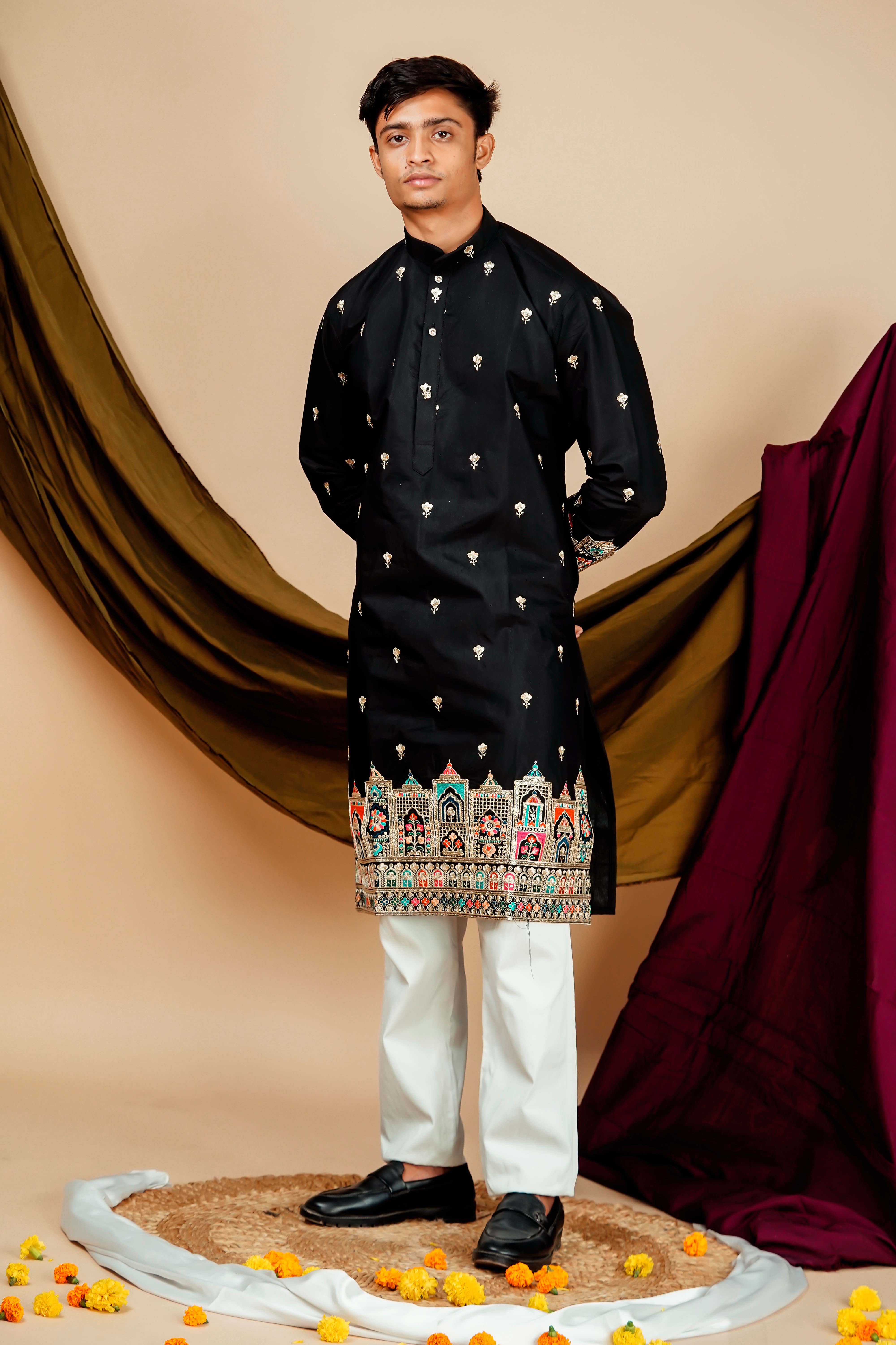 Rajmahal Embroidery designer Black Men's Kurta