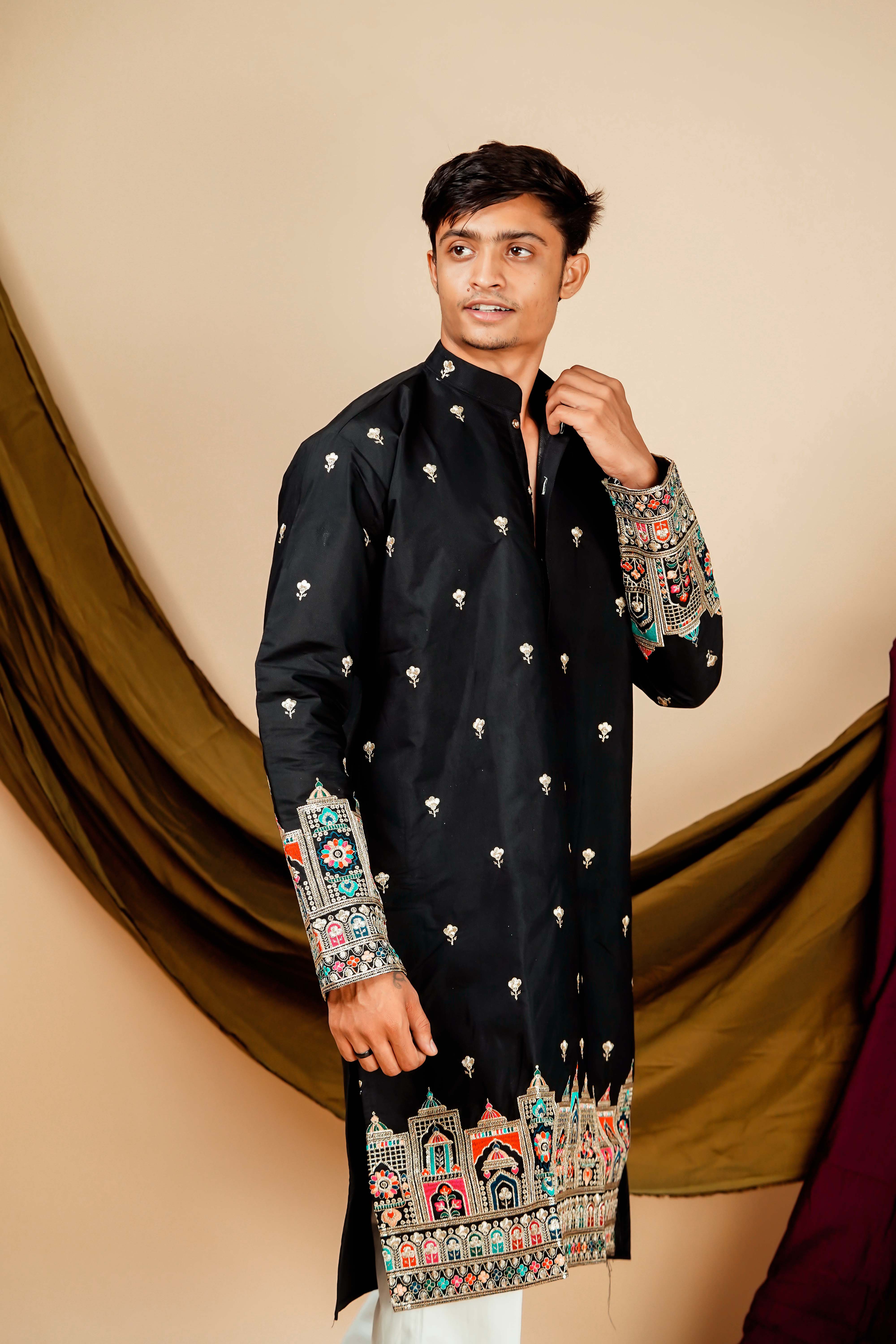 Rajmahal Embroidery designer Black Men's Kurta