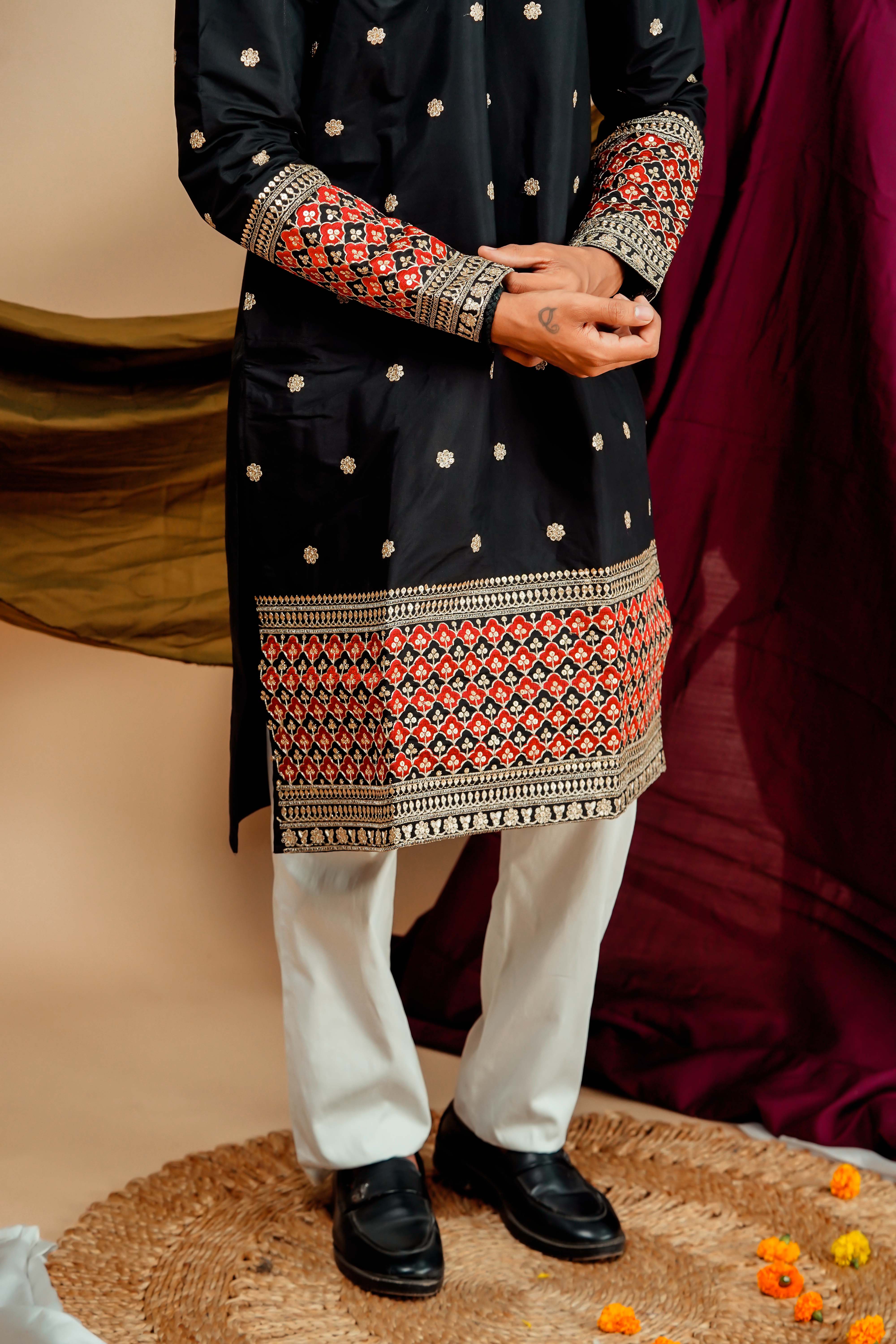 Black minara Embroidery designer Men's Kurta