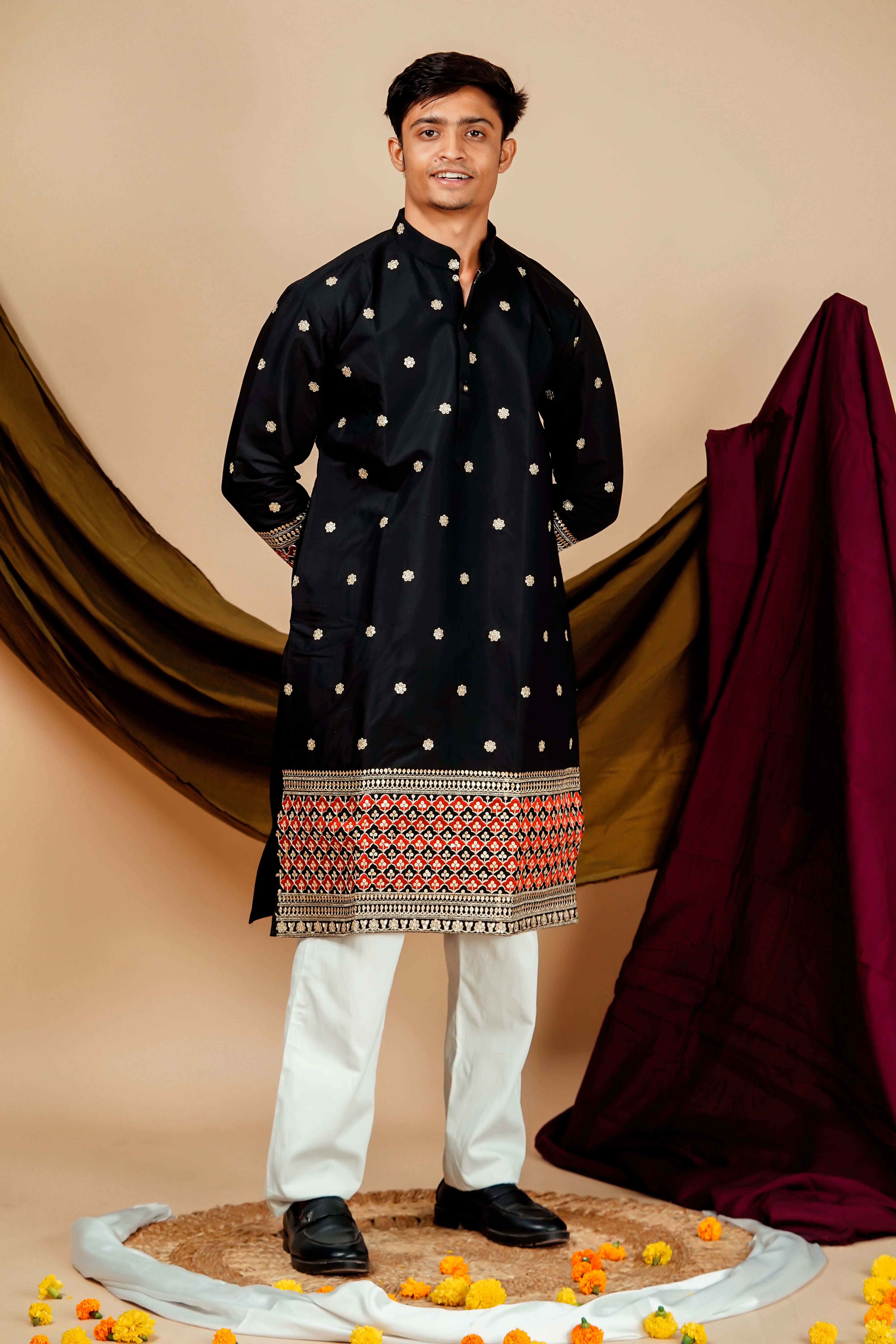 Black minara Embroidery designer Men's Kurta