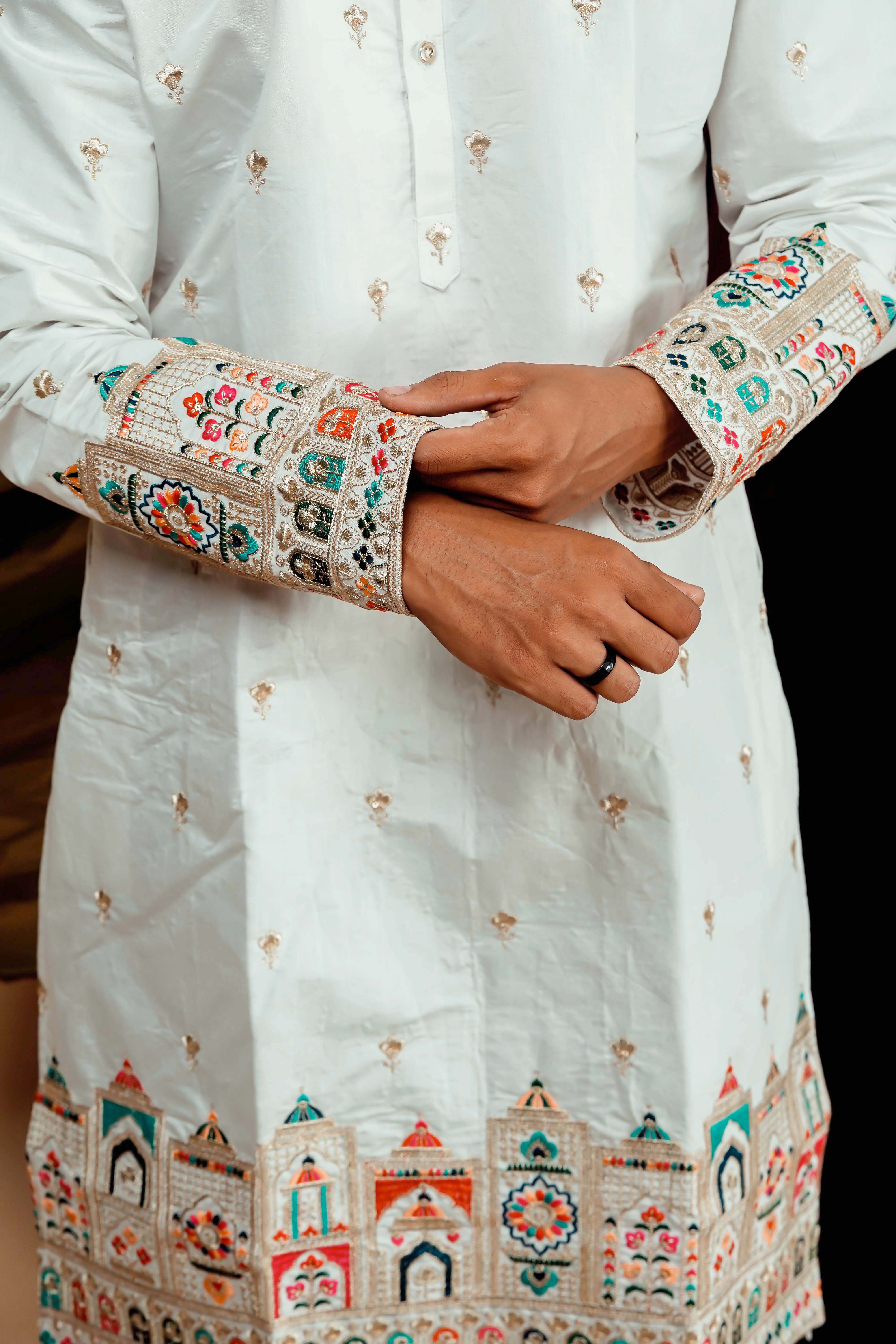 Rajmahal Embroidery designer White Men's Kurta