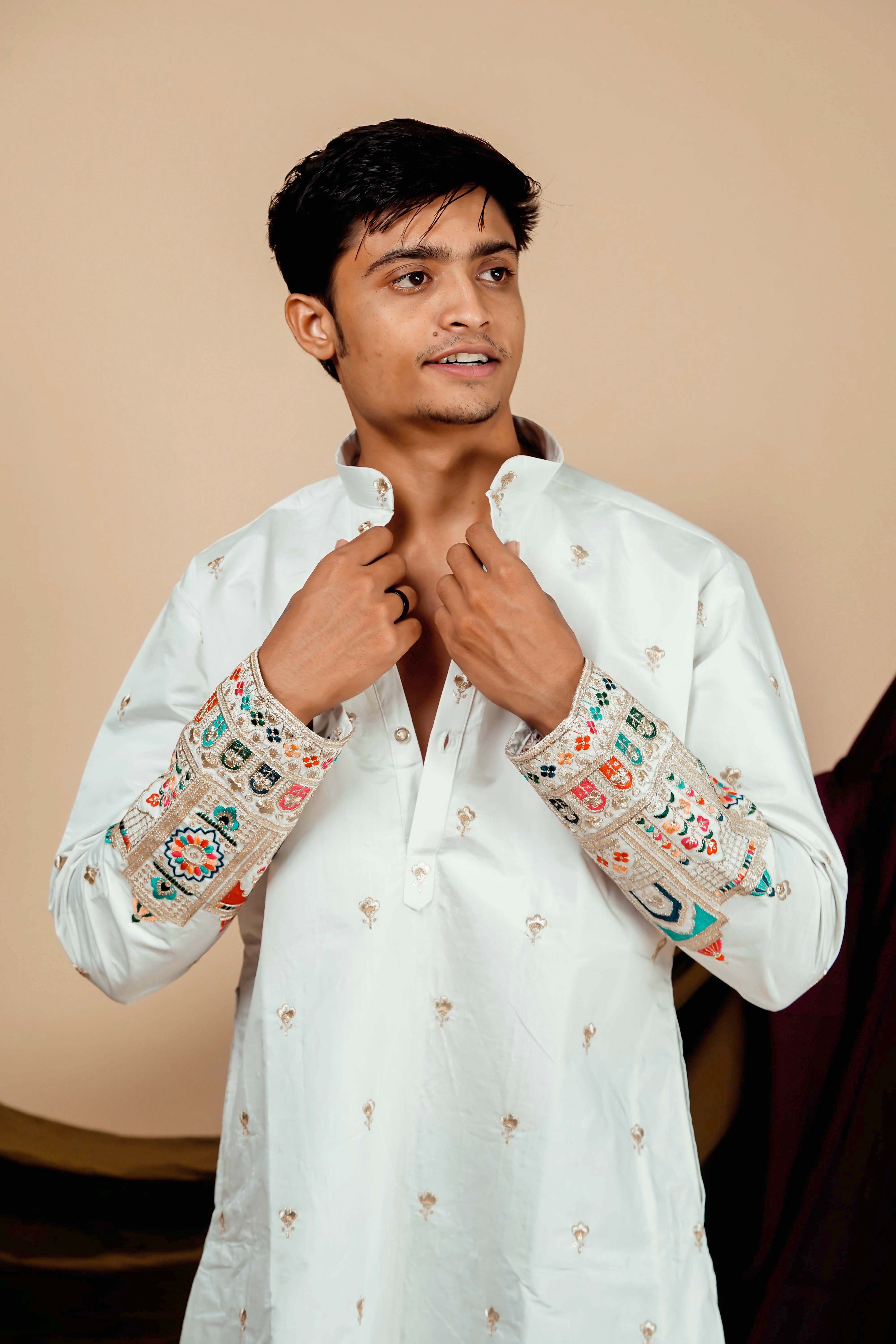 Rajmahal Embroidery designer White Men's Kurta
