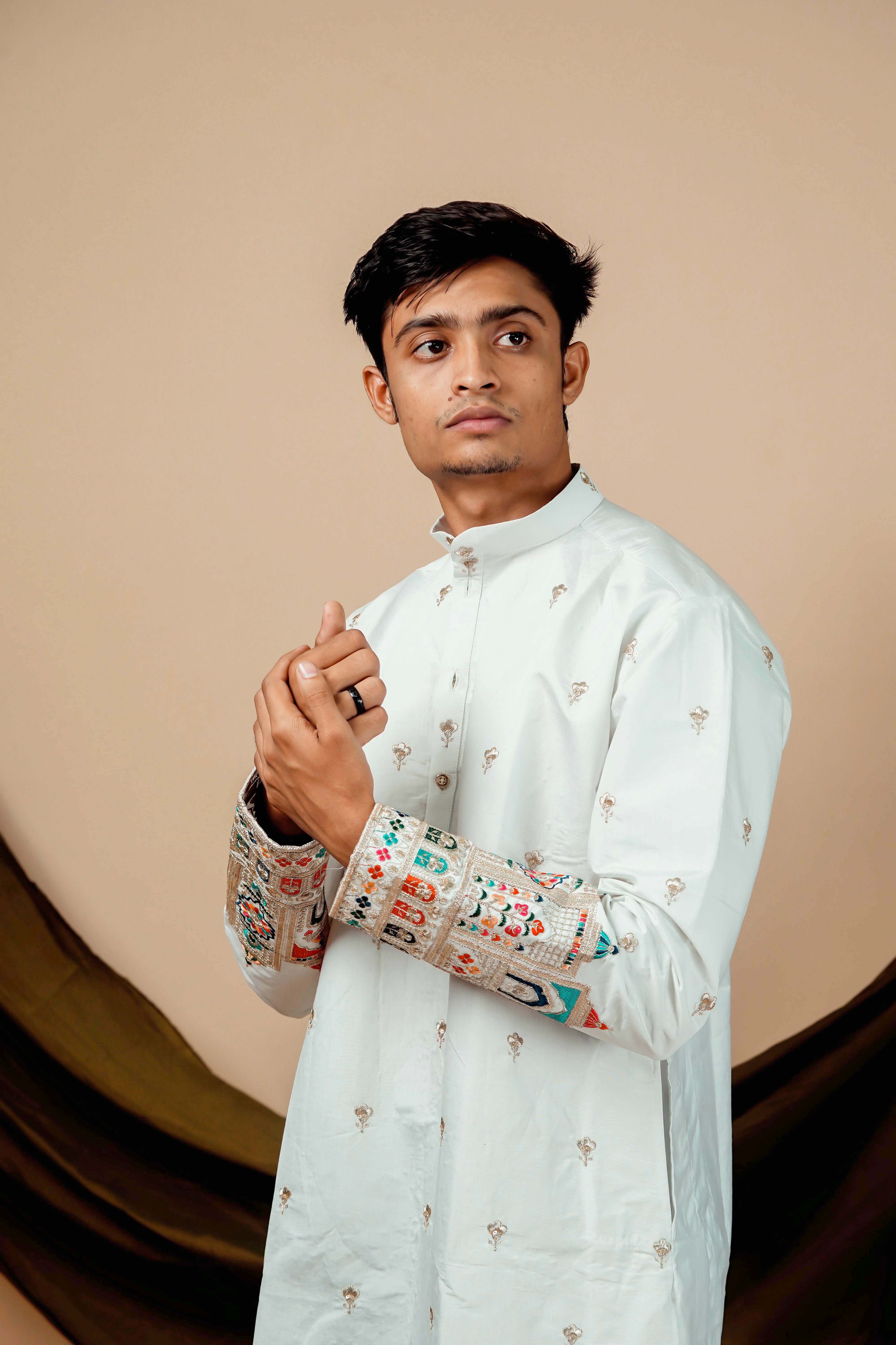 Rajmahal Embroidery designer White Men's Kurta