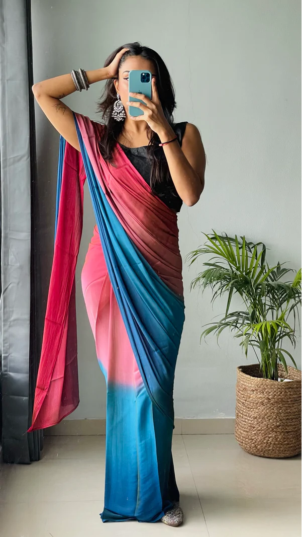 Sanghosha Cherry Hill Premium 1-Minute Ready To Wear Multicolor Georgette Saree