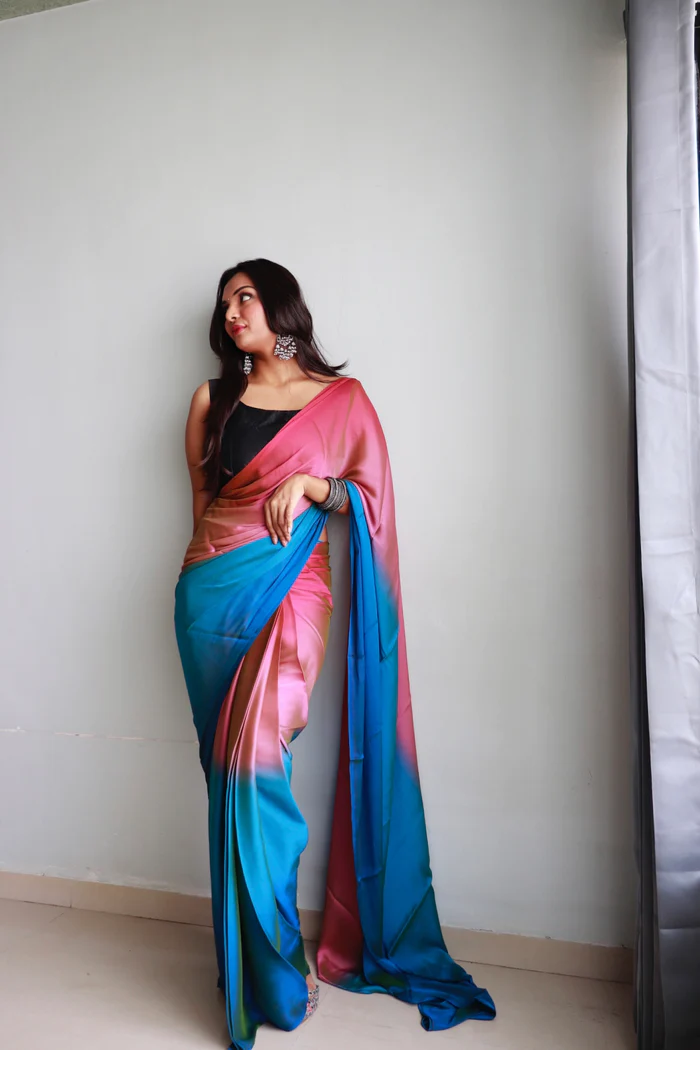 Sanghosha Cherry Hill Premium 1-Minute Ready To Wear Multicolor Georgette Saree