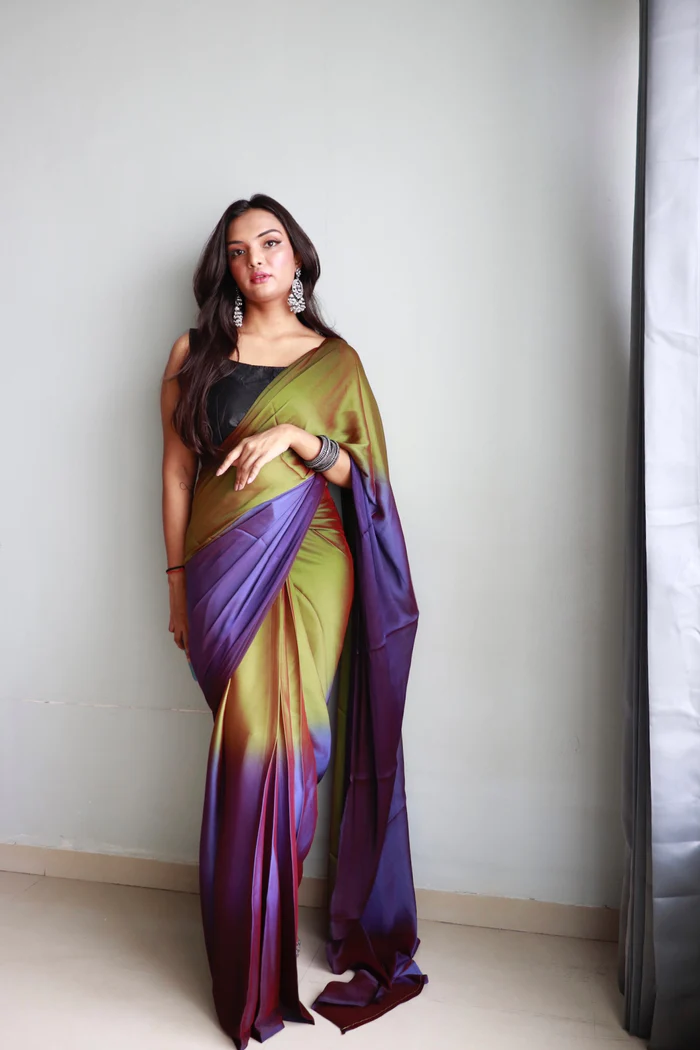 Sanghosha Evening Green Premium 1-Minute Ready To Wear Multicolor Georgette Saree
