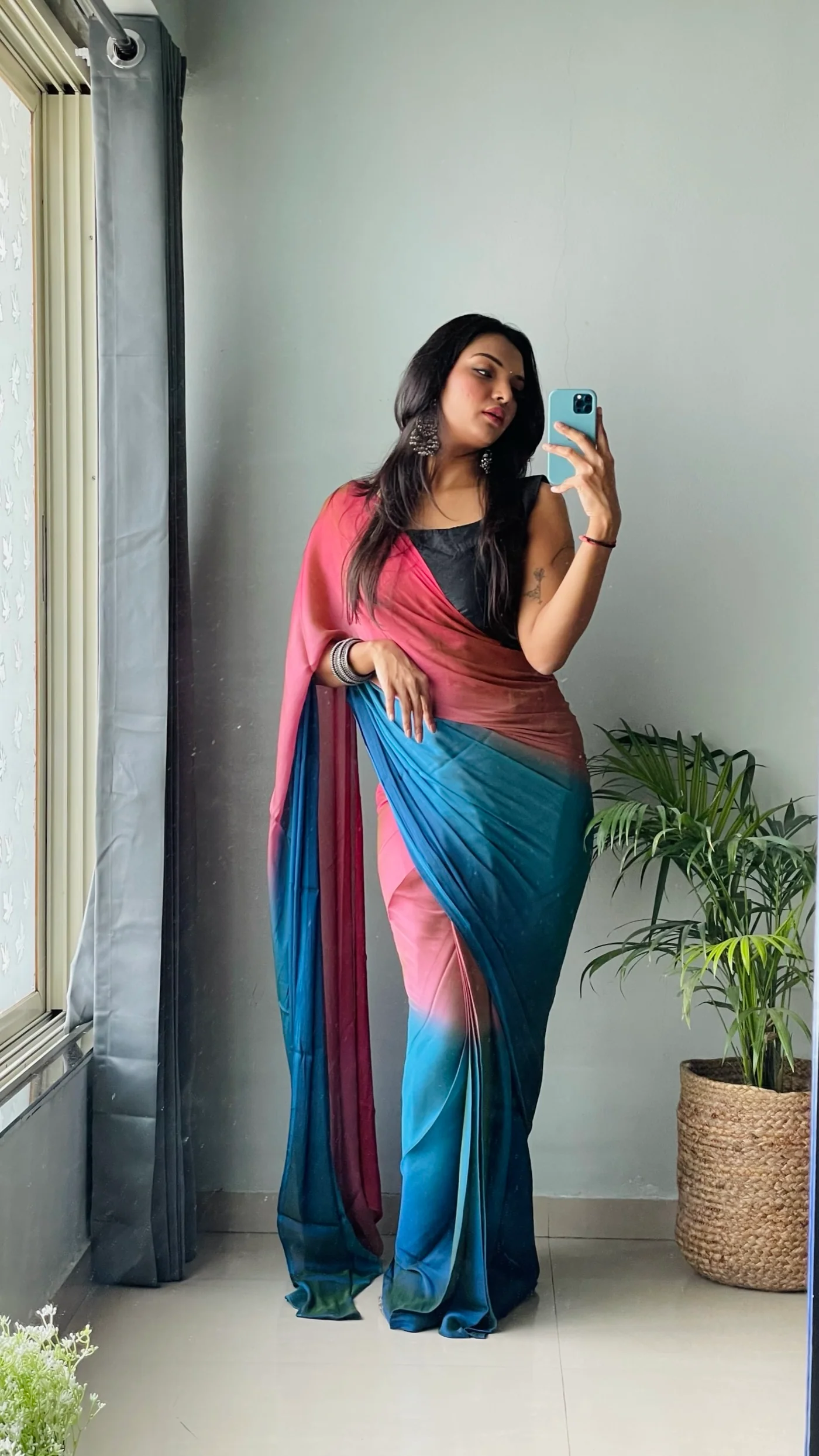 Sanghosha Cherry Hill Premium 1-Minute Ready To Wear Multicolor Georgette Saree