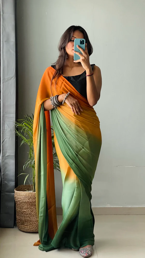 Sanghosha Bright Mango Premium 1-Minute Ready To Wear Multicolor Georgette Saree