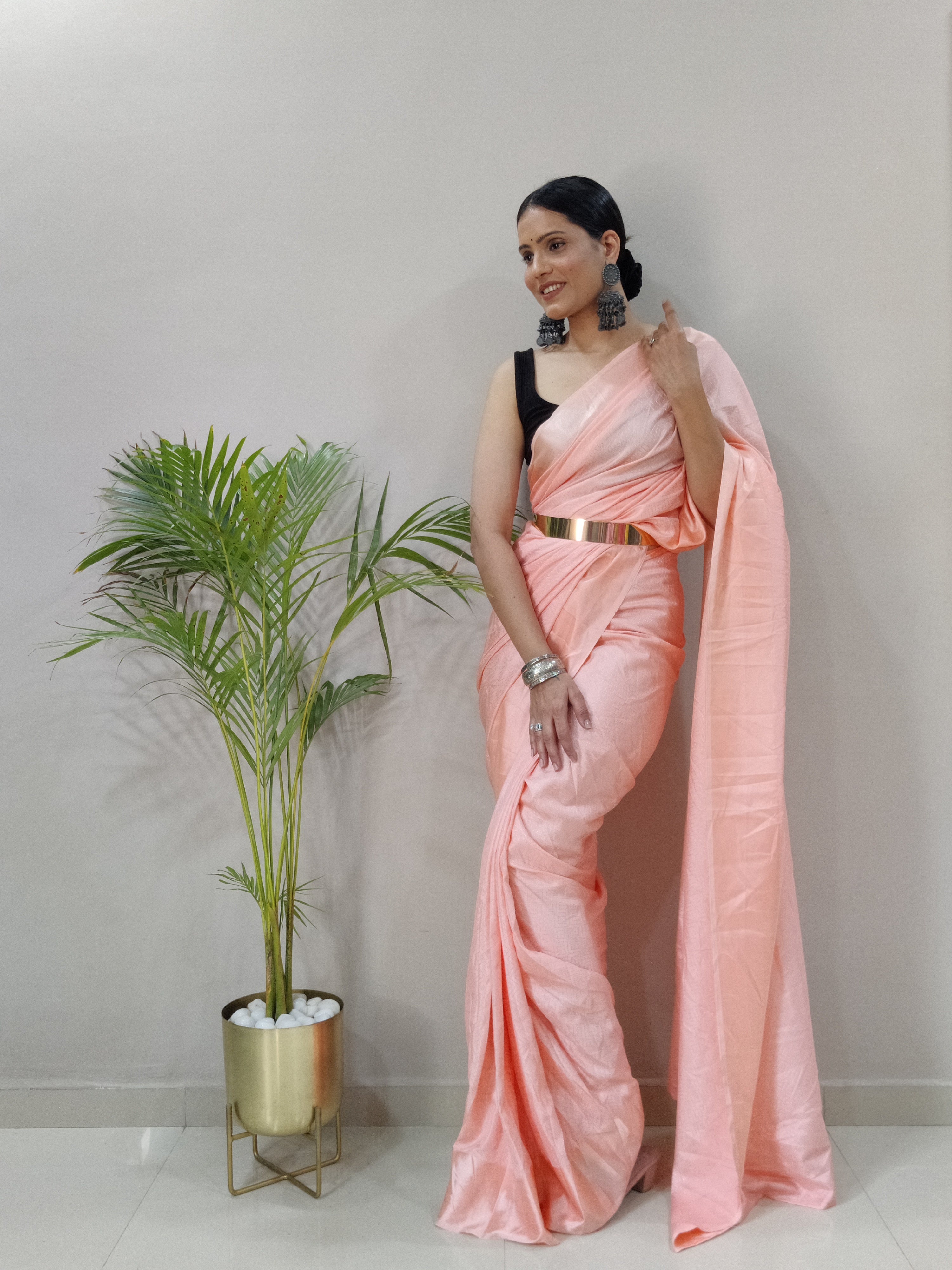 Sanghosha -PEACH- bollywood style Blooming silk ready to wear Saree