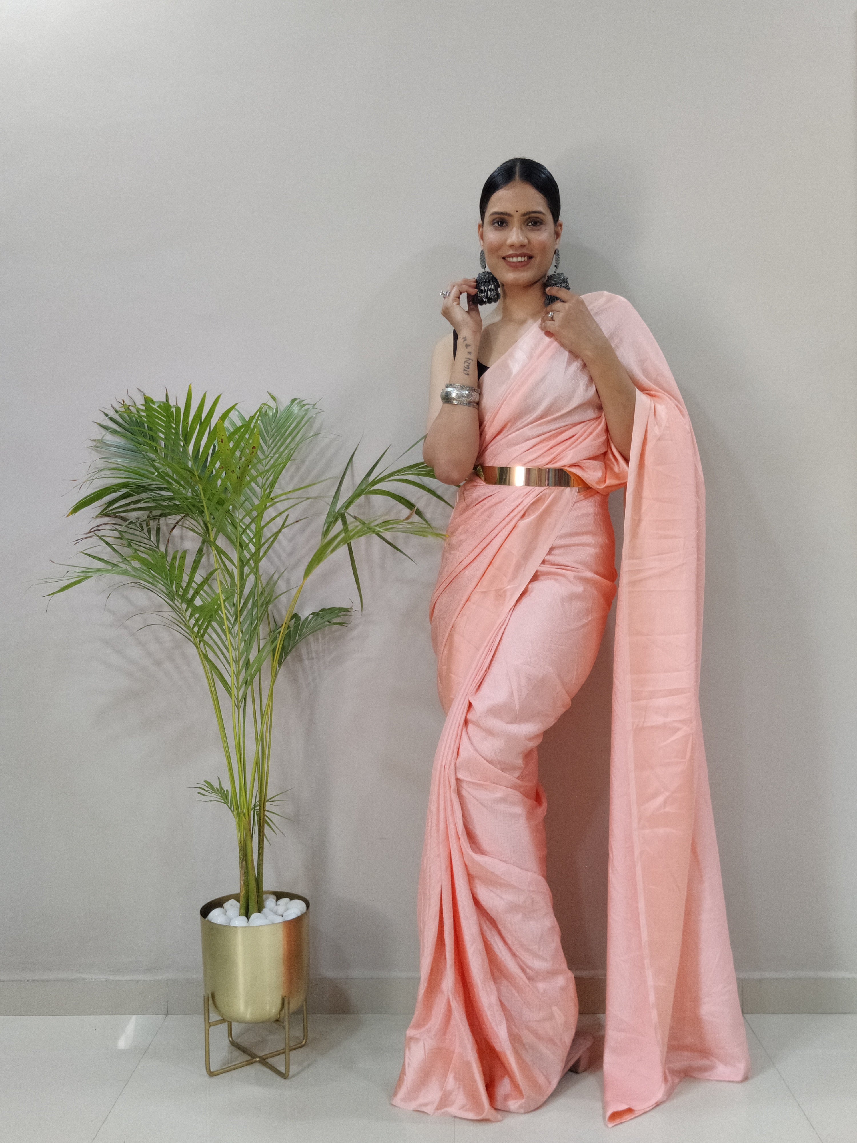 Sanghosha -PEACH- bollywood style Blooming silk ready to wear Saree