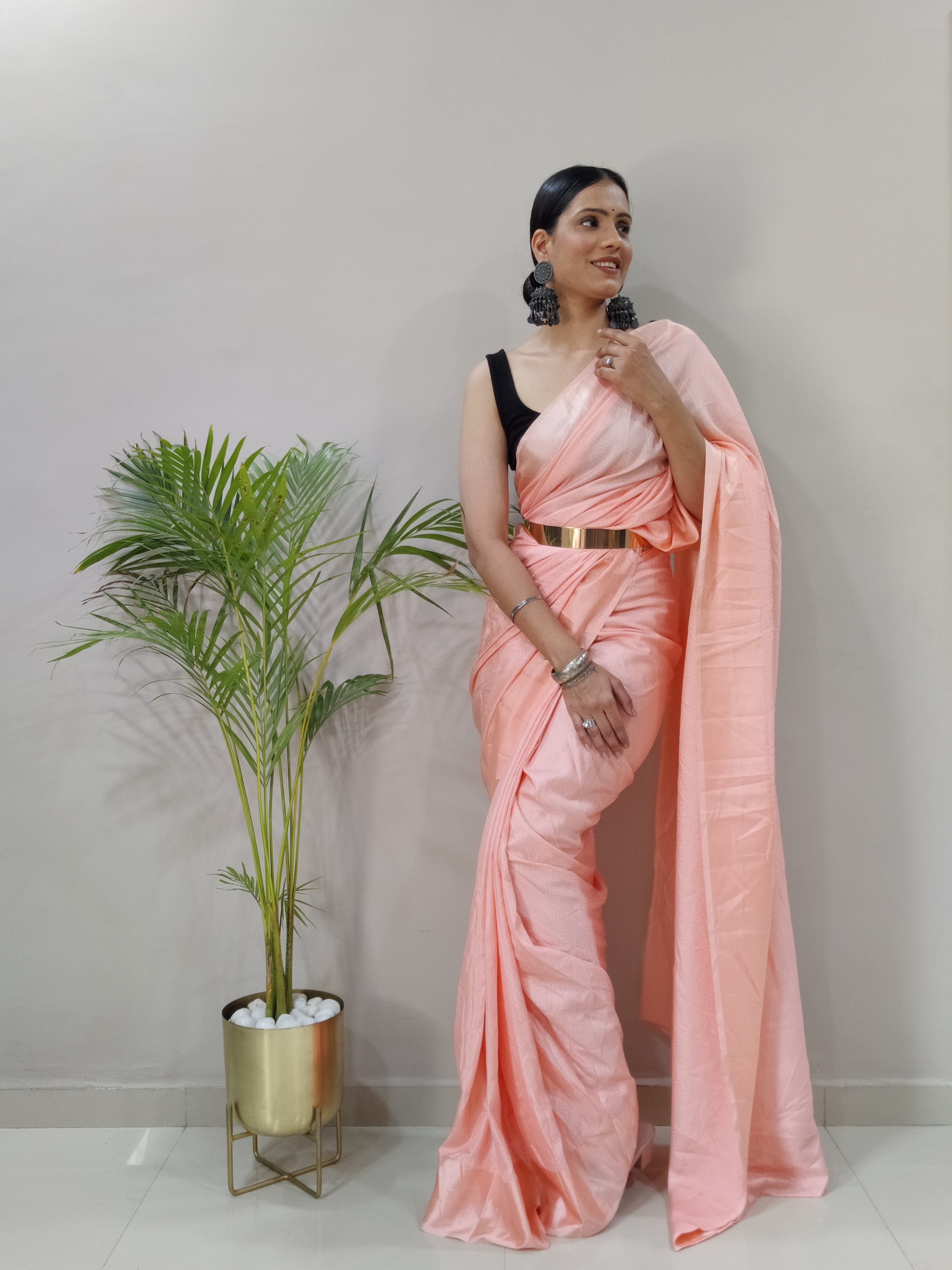Sanghosha -PEACH- bollywood style Blooming silk ready to wear Saree