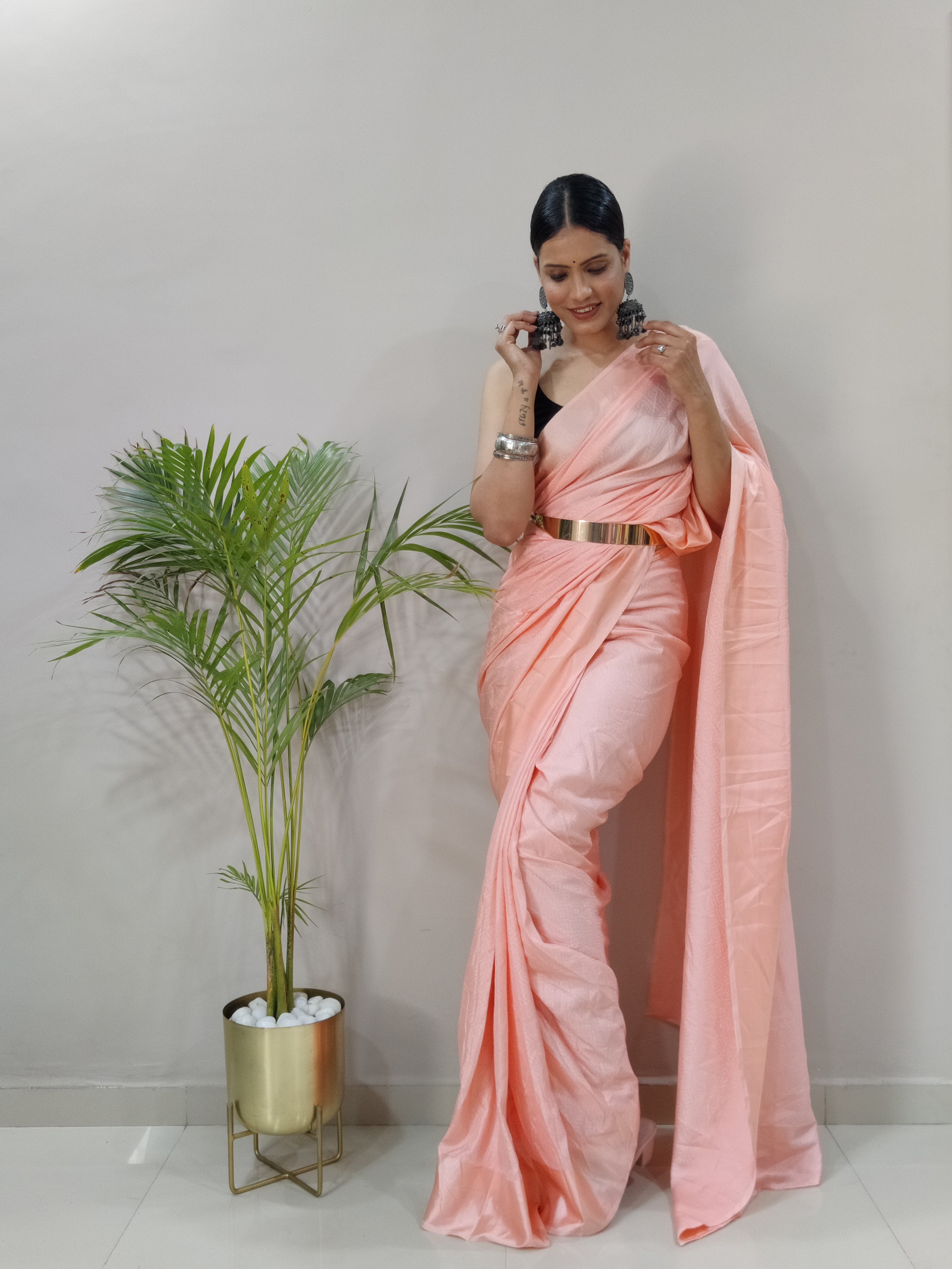 Sanghosha -PEACH- bollywood style Blooming silk ready to wear Saree