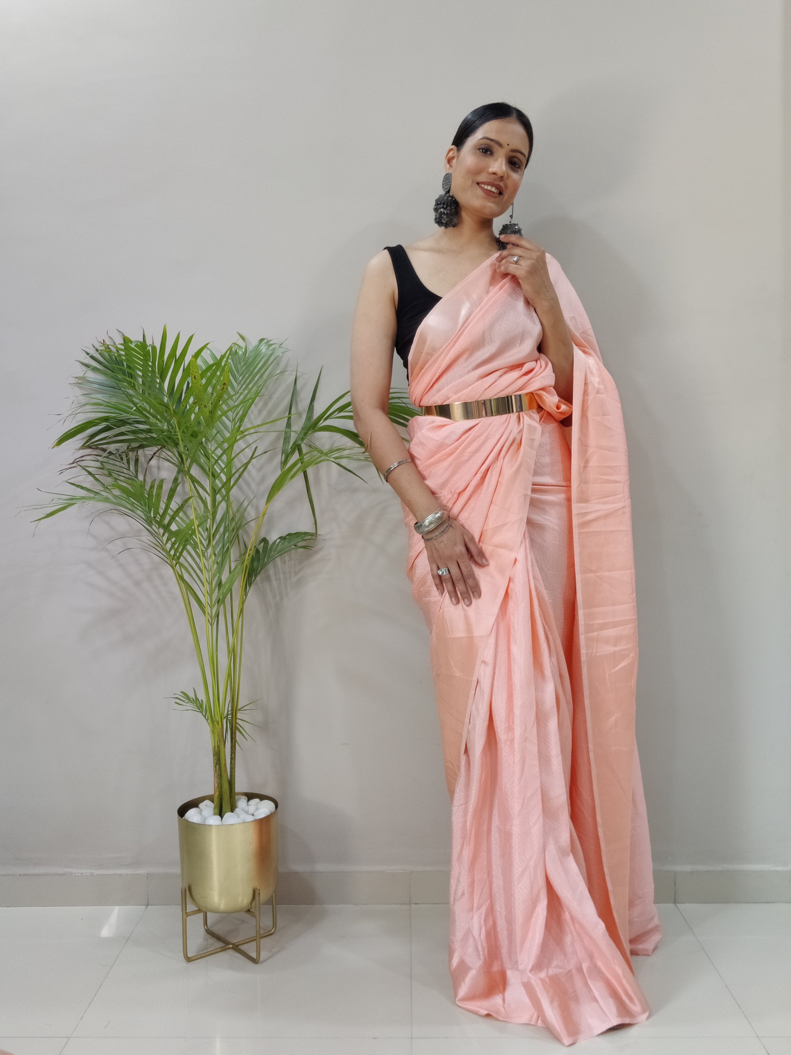 Sanghosha -PEACH- bollywood style Blooming silk ready to wear Saree