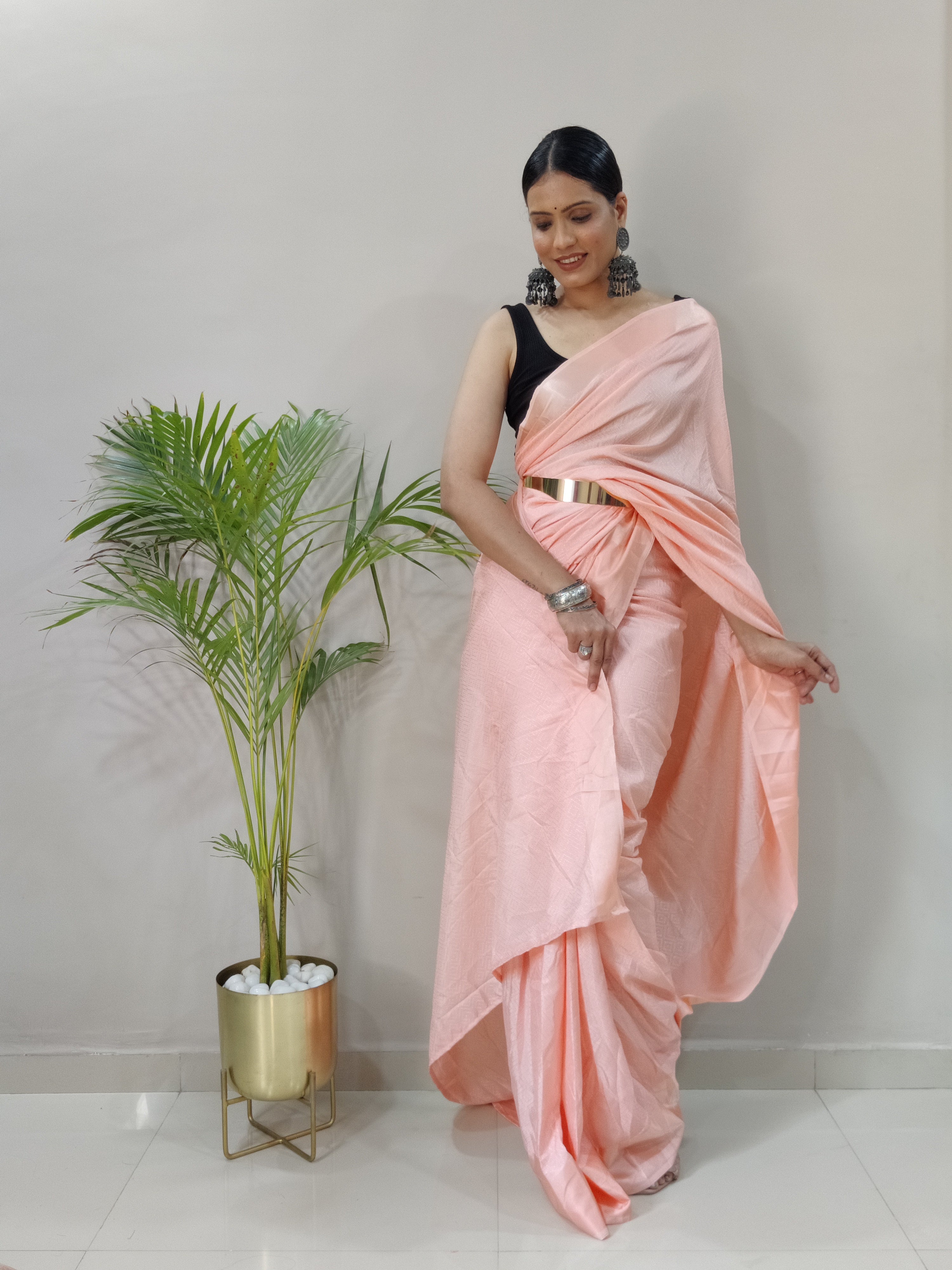 Sanghosha -PEACH- bollywood style Blooming silk ready to wear Saree