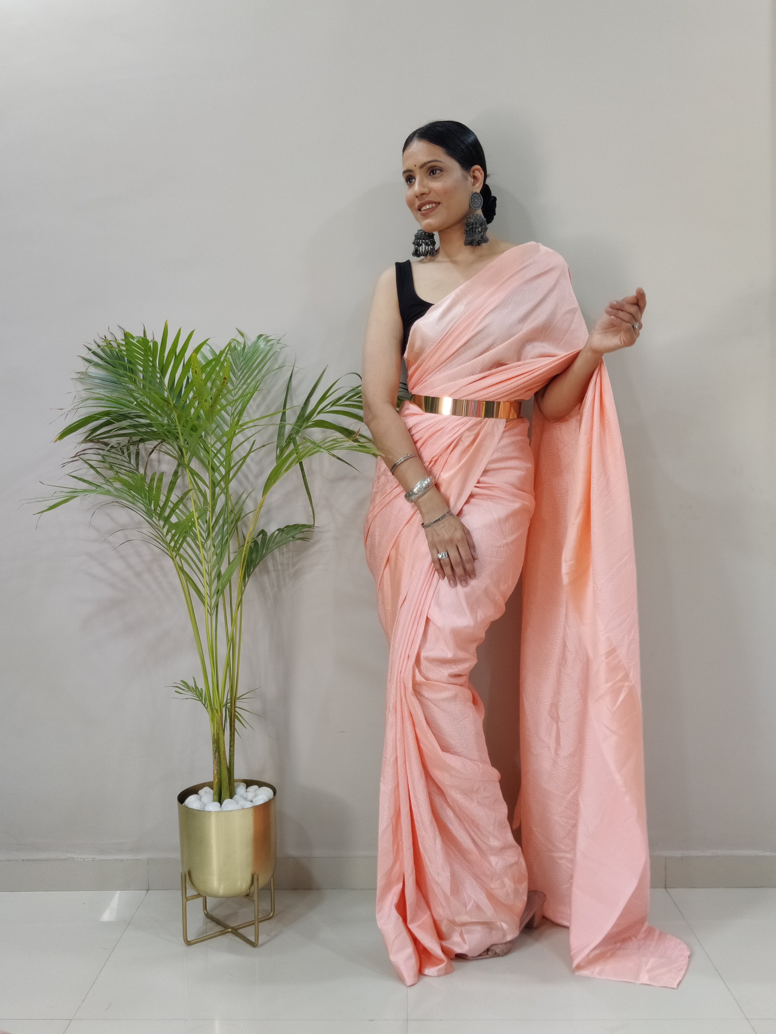 Sanghosha -PEACH- bollywood style Blooming silk ready to wear Saree