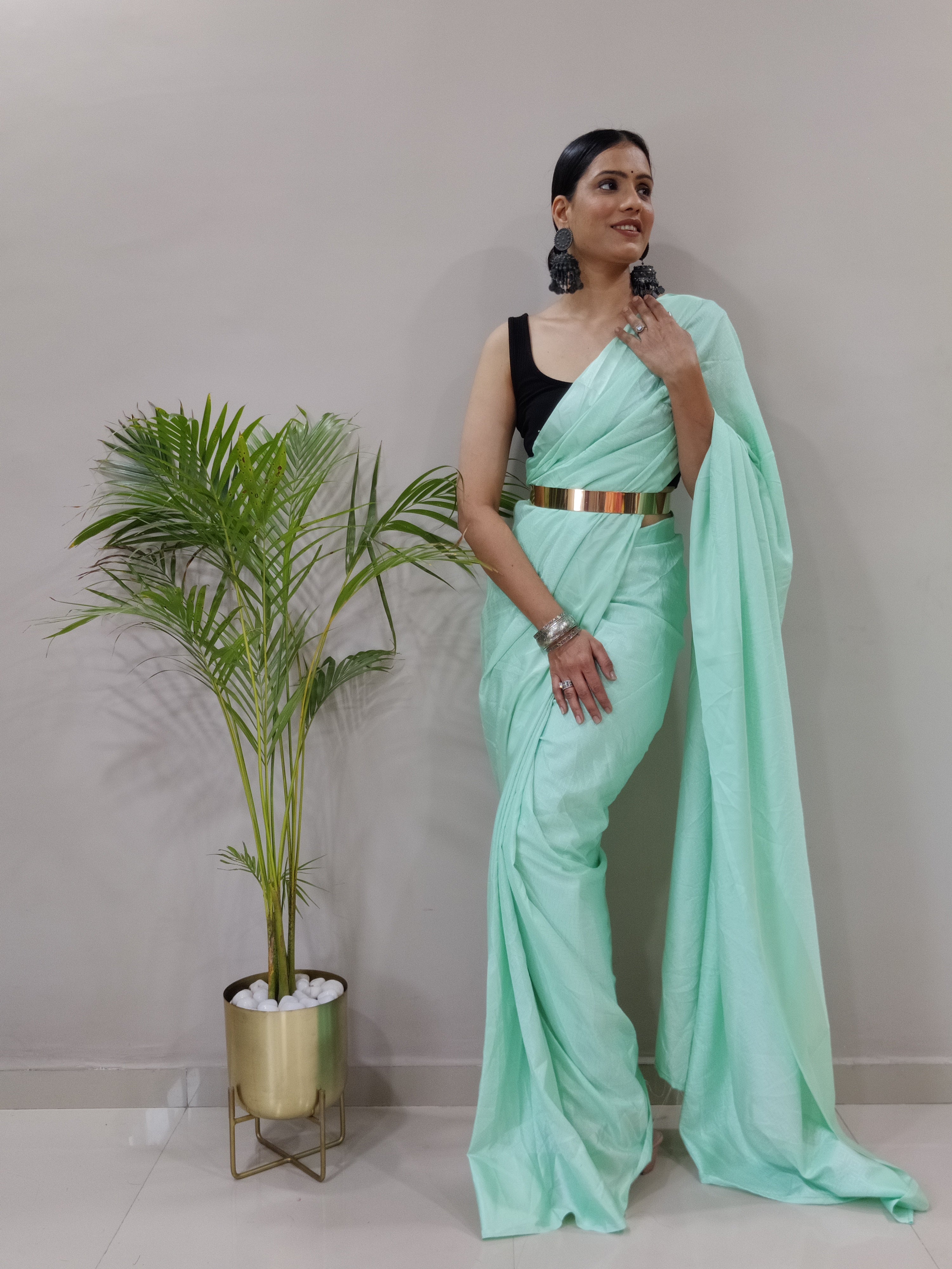 Sanghosha -MINT GREEN- bollywood style Blooming silk ready to wear Saree