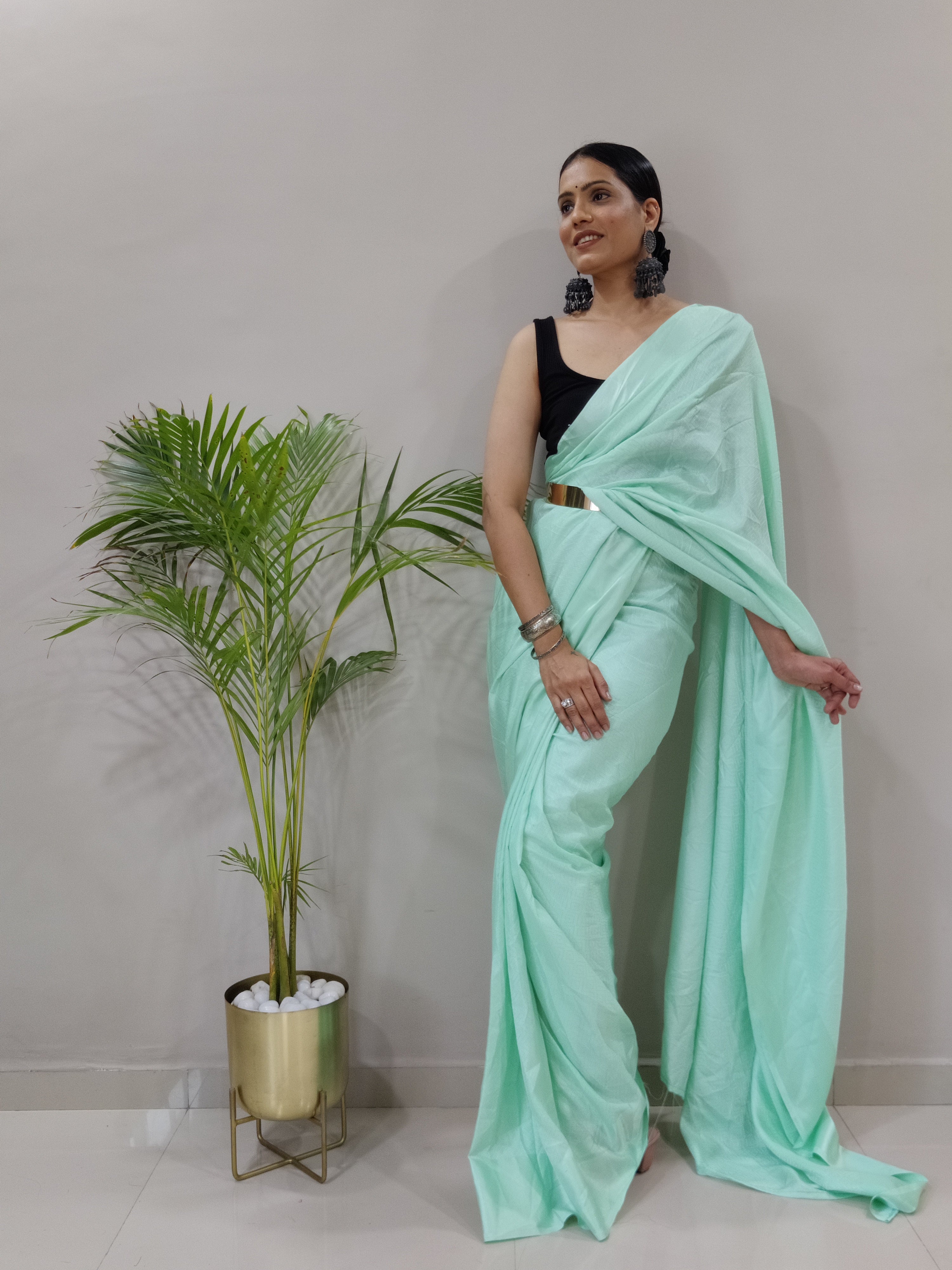 Sanghosha -MINT GREEN- bollywood style Blooming silk ready to wear Saree
