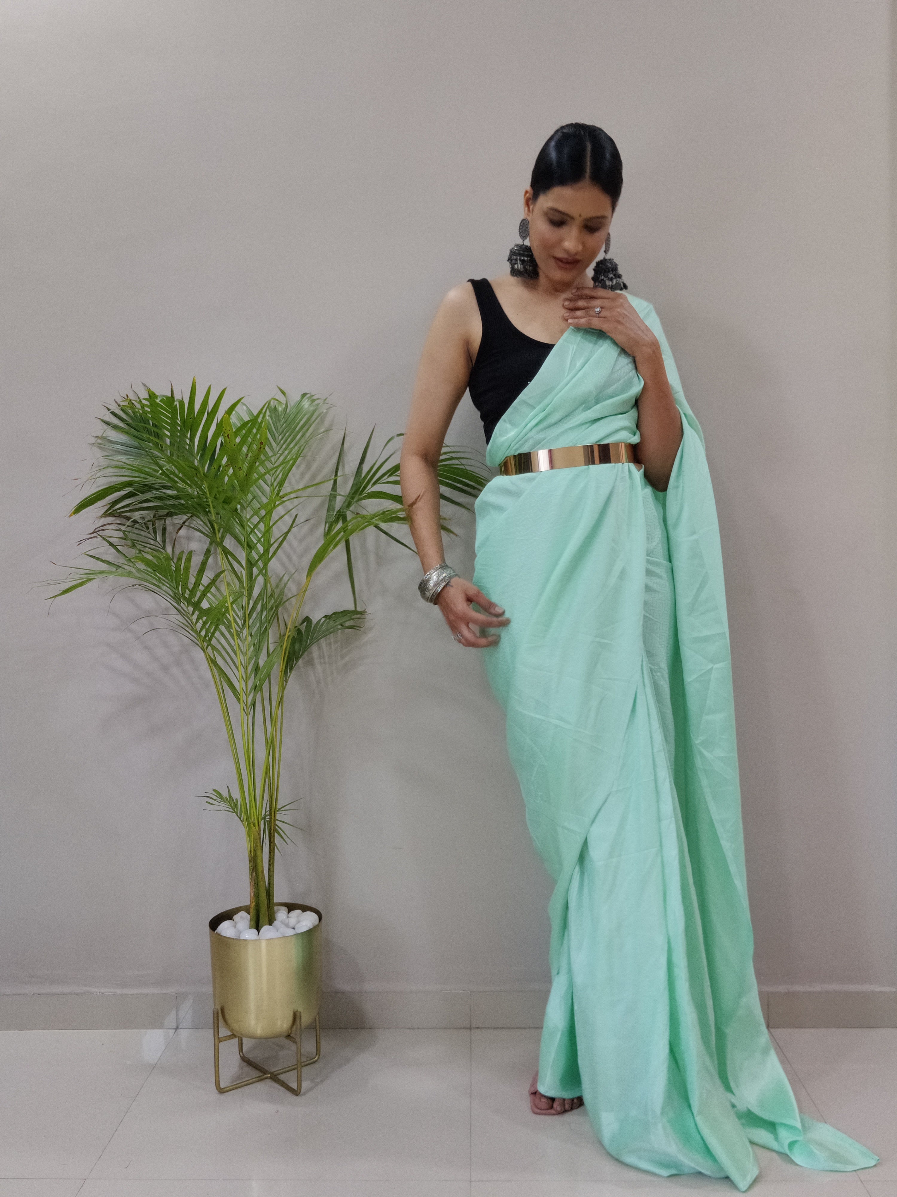 Sanghosha -MINT GREEN- bollywood style Blooming silk ready to wear Saree