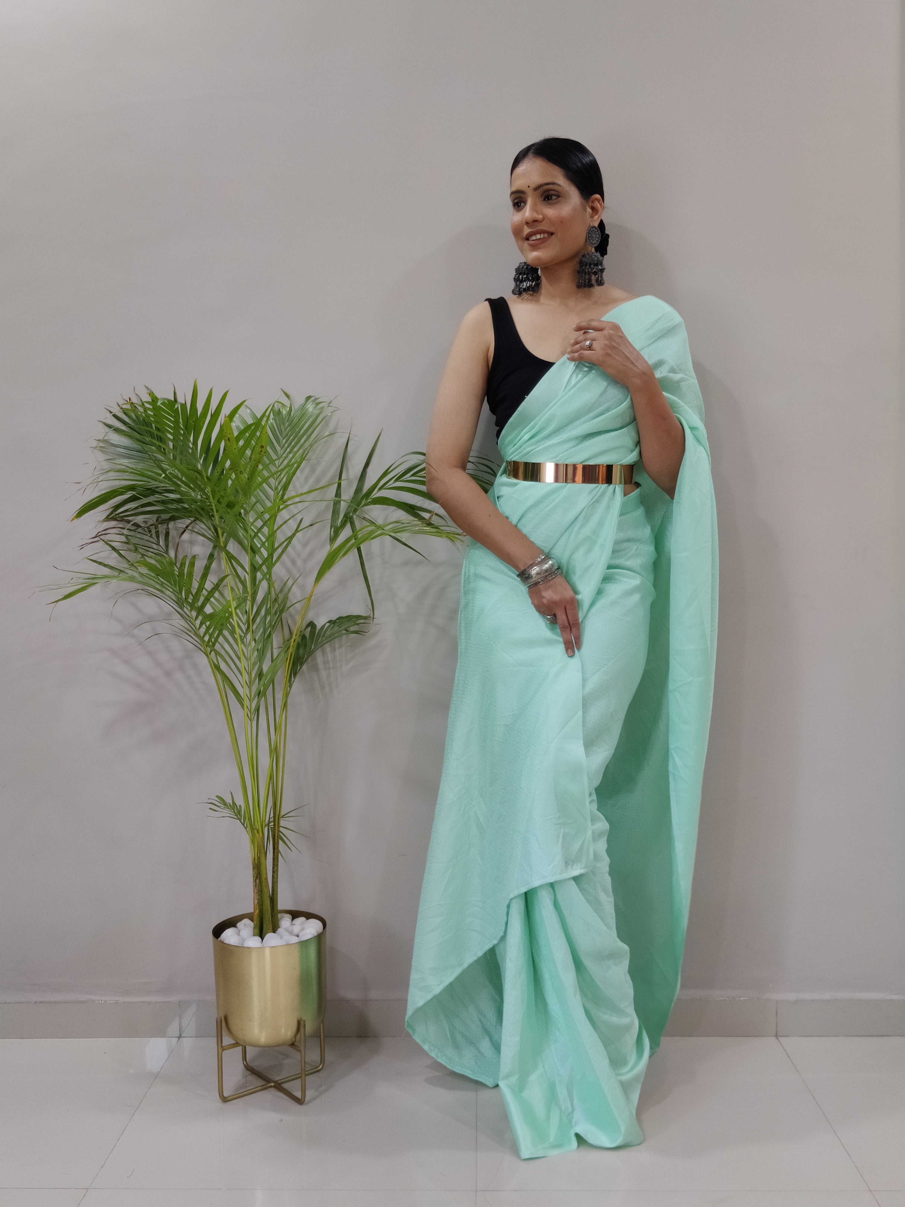 Sanghosha -MINT GREEN- bollywood style Blooming silk ready to wear Saree