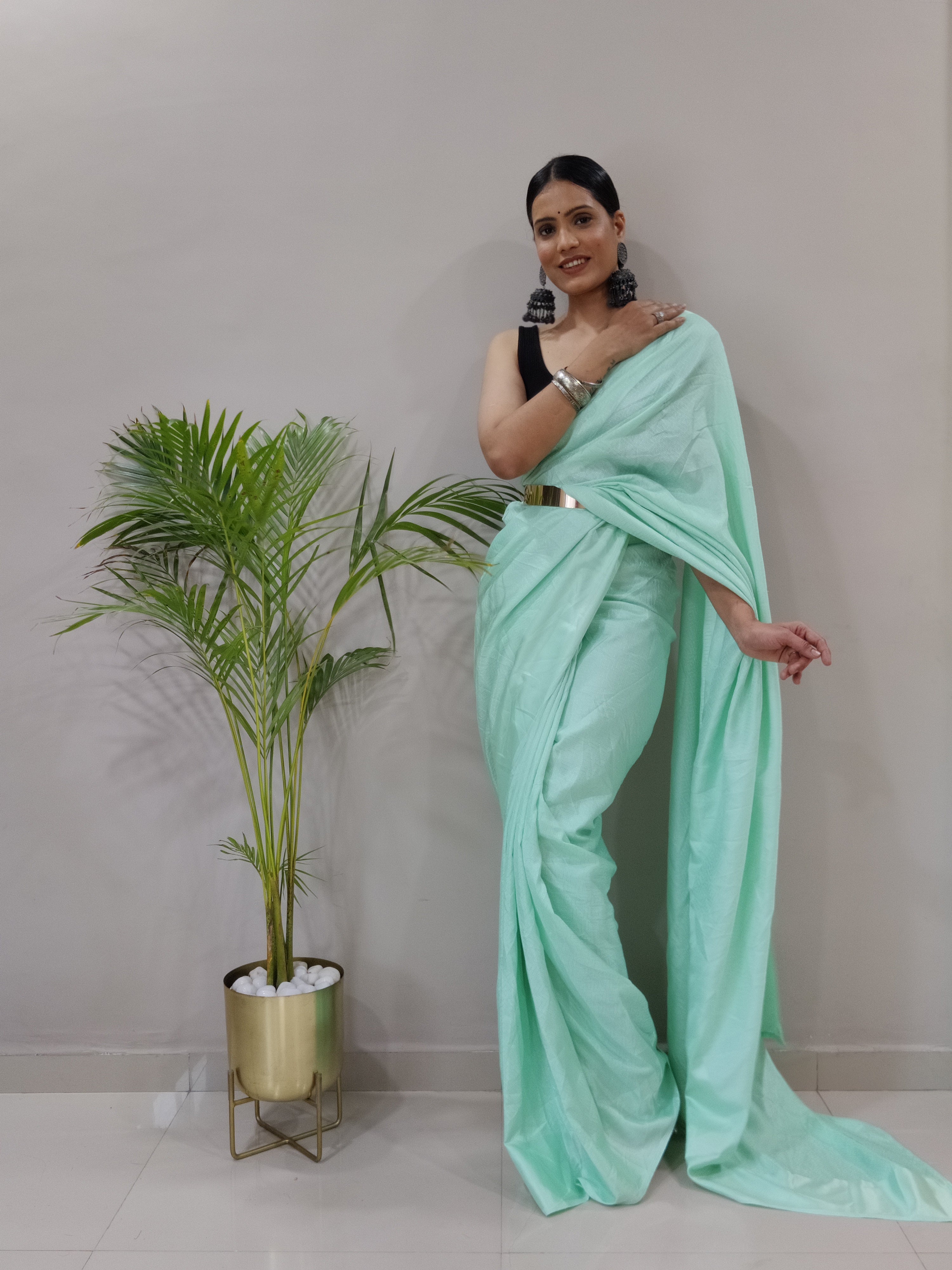 Sanghosha -MINT GREEN- bollywood style Blooming silk ready to wear Saree
