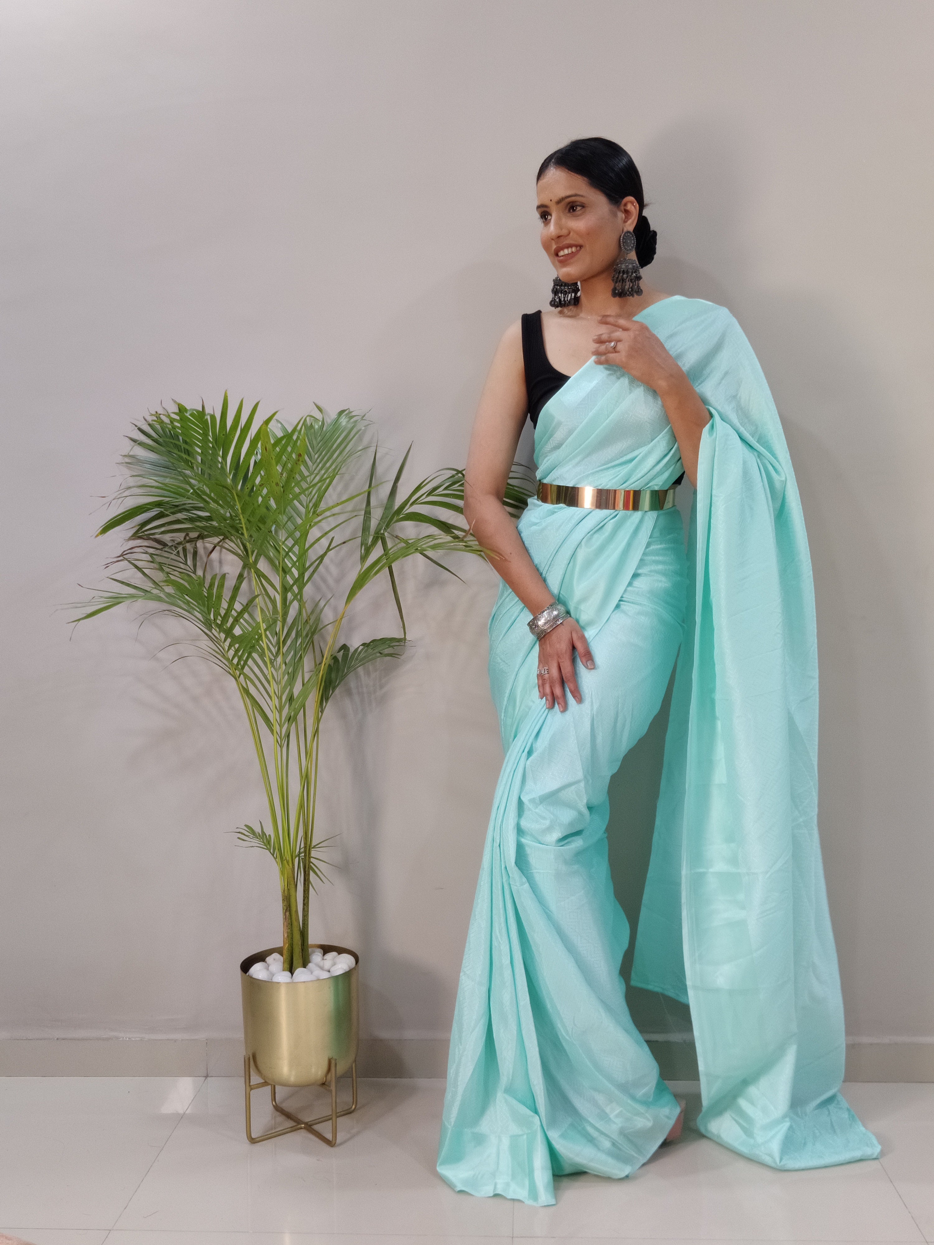 Sanghosha -BLUE- bollywood style Blooming silk ready to wear Saree