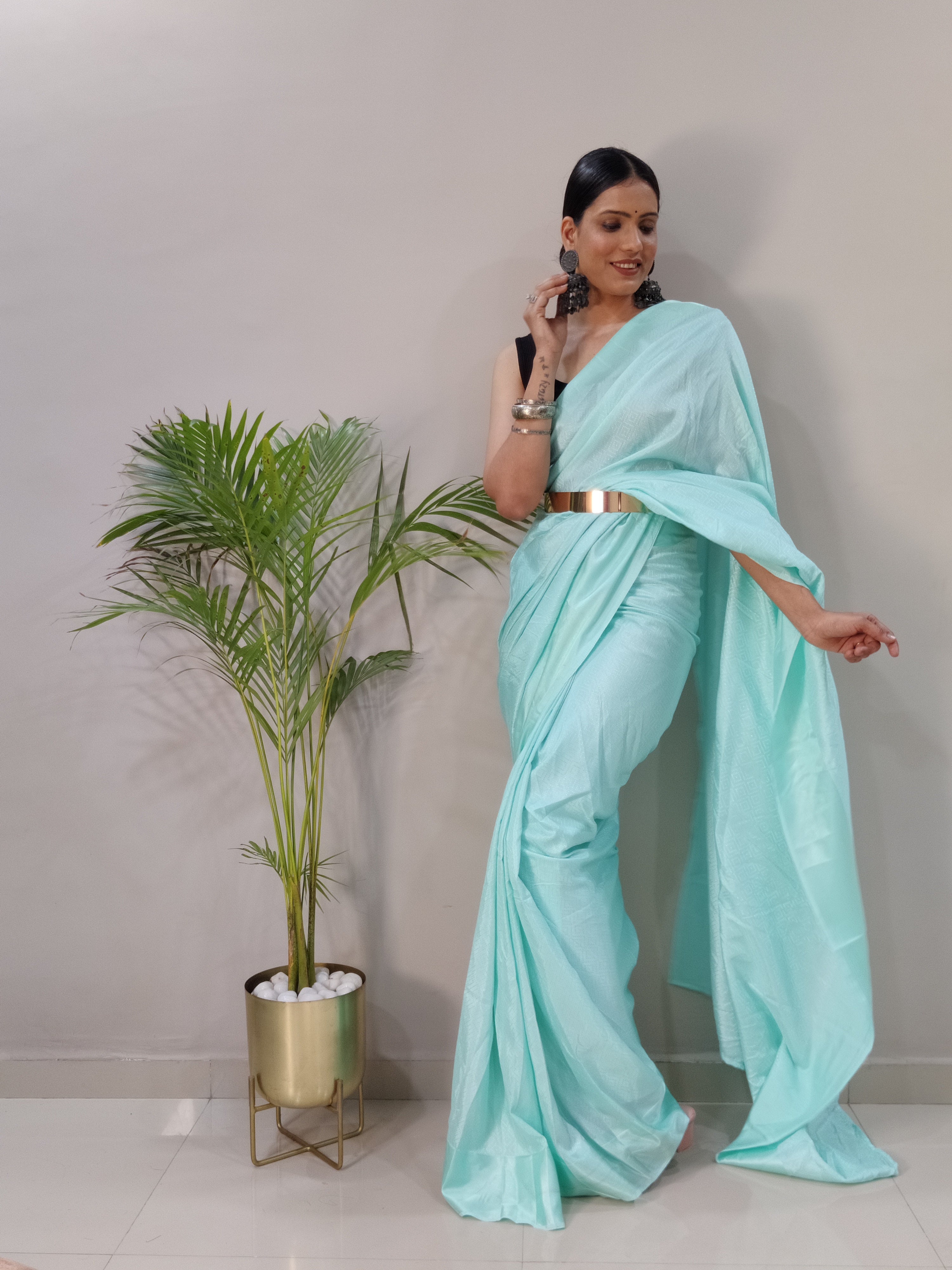 Sanghosha -BLUE- bollywood style Blooming silk ready to wear Saree