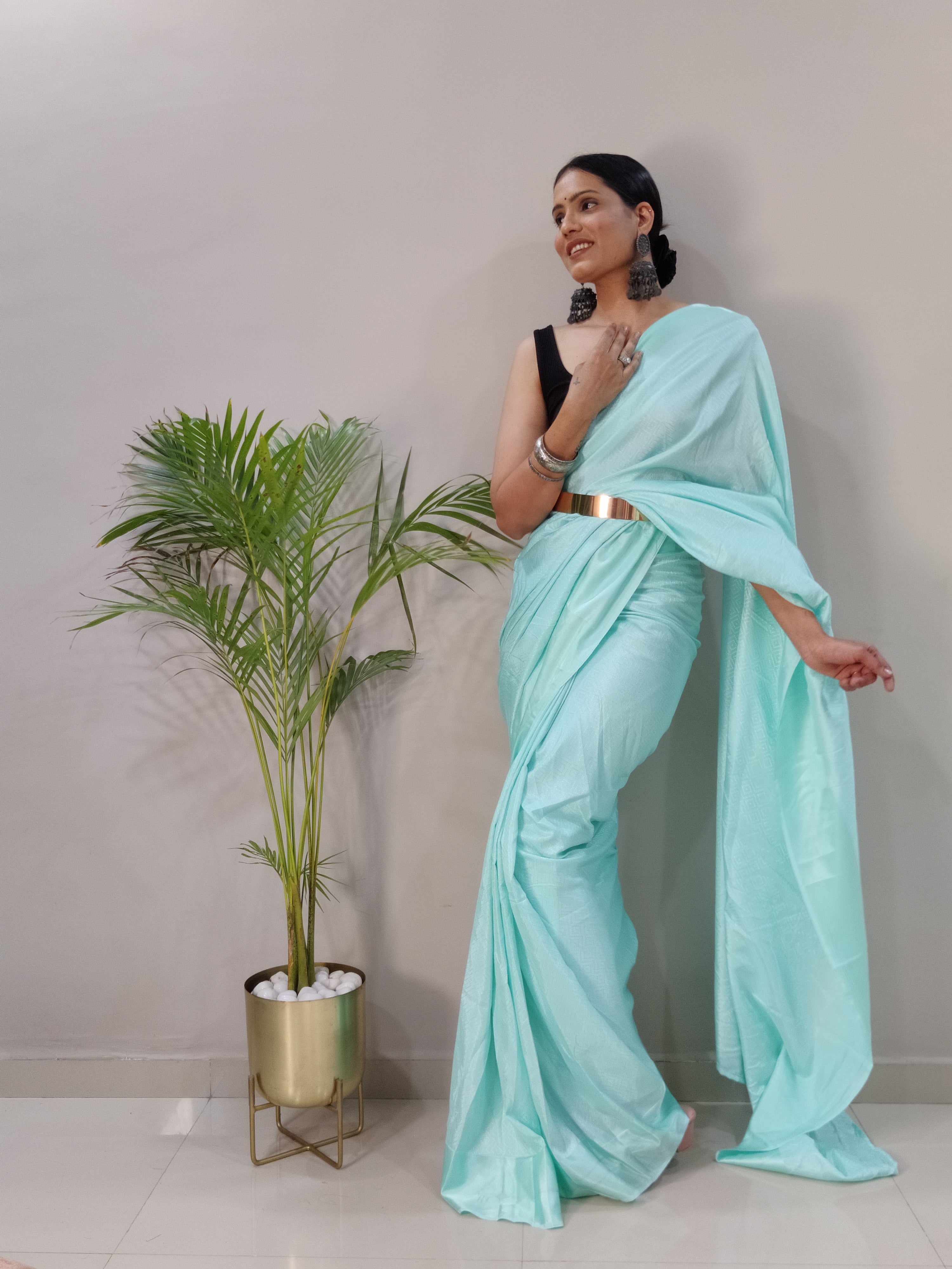 Sanghosha -BLUE- bollywood style Blooming silk ready to wear Saree
