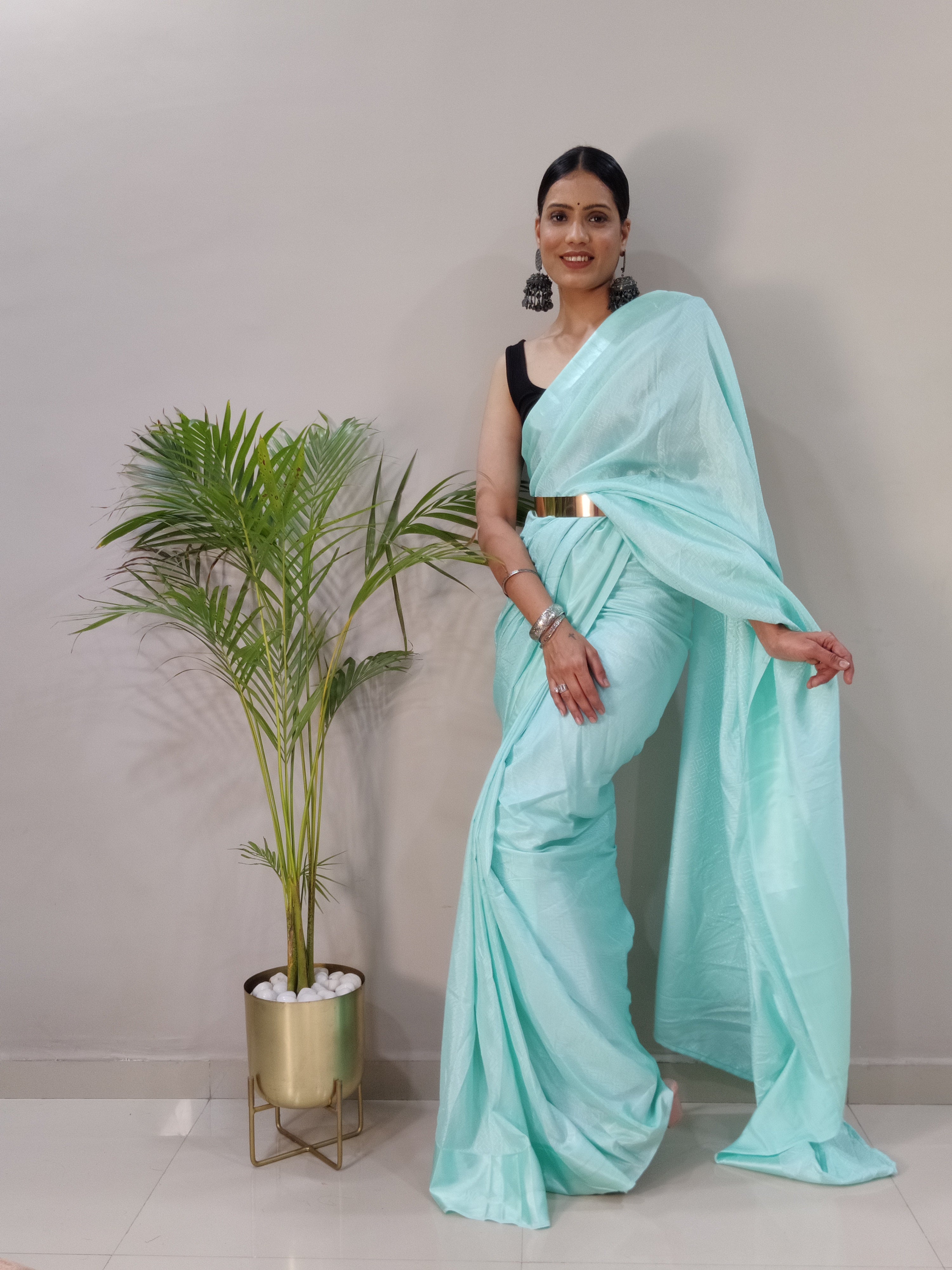 Sanghosha -BLUE- bollywood style Blooming silk ready to wear Saree