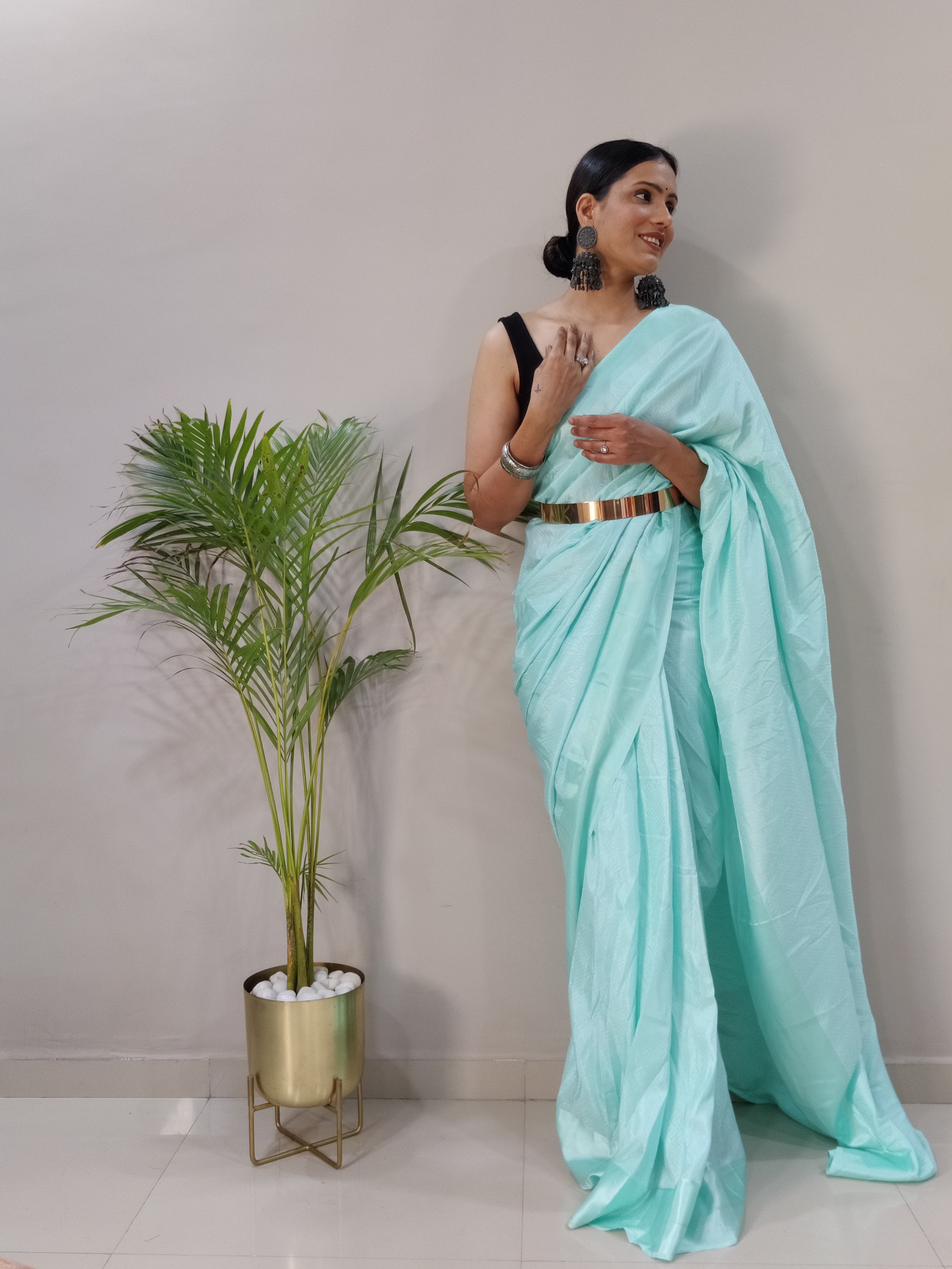 Sanghosha -BLUE- bollywood style Blooming silk ready to wear Saree