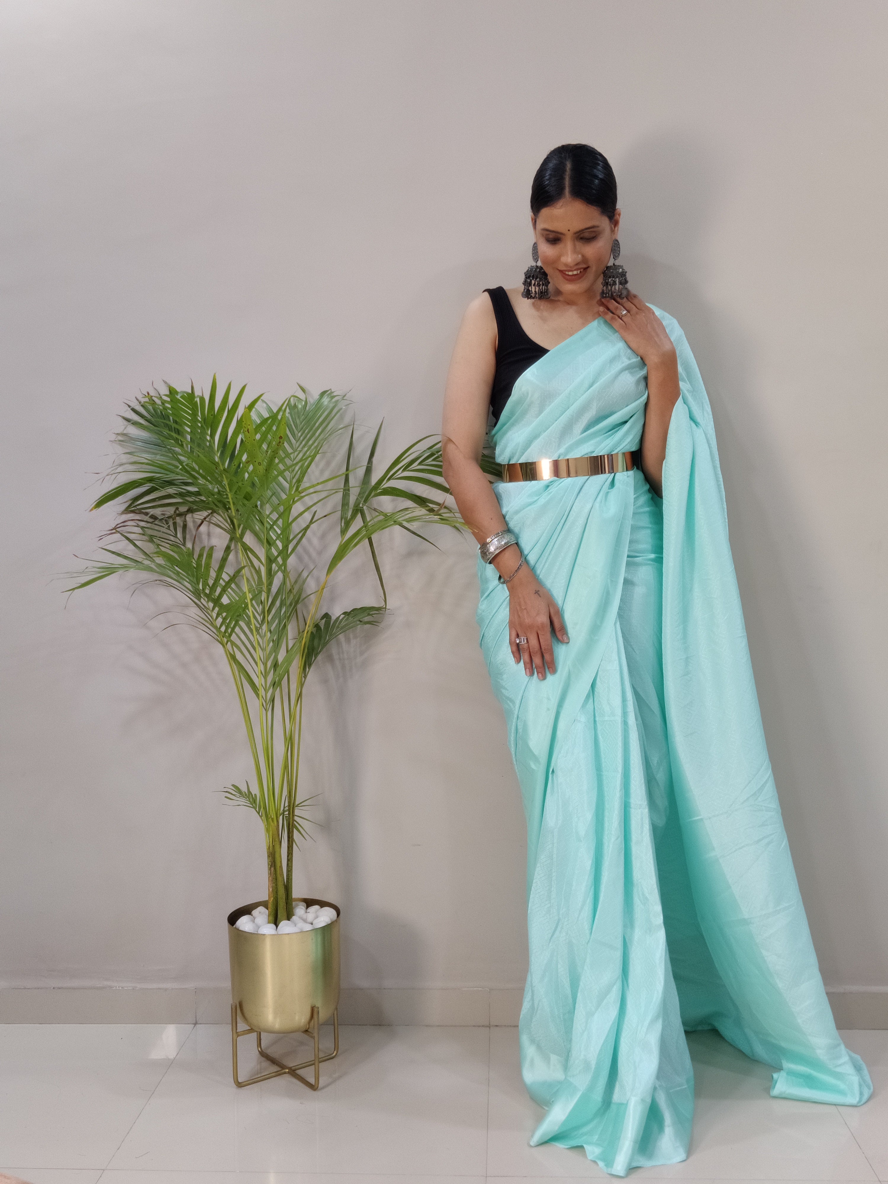 Sanghosha -BLUE- bollywood style Blooming silk ready to wear Saree