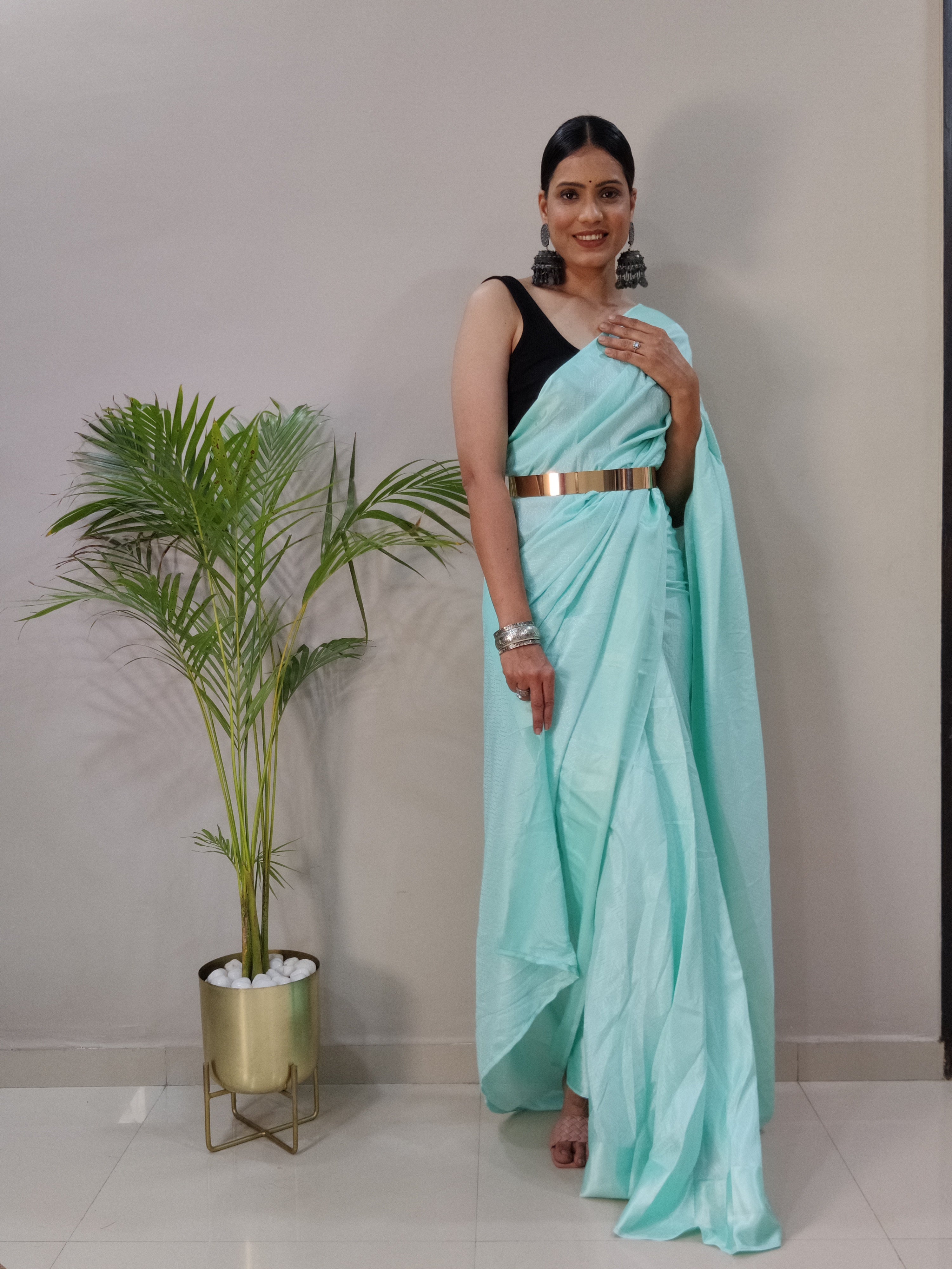 Sanghosha -BLUE- bollywood style Blooming silk ready to wear Saree