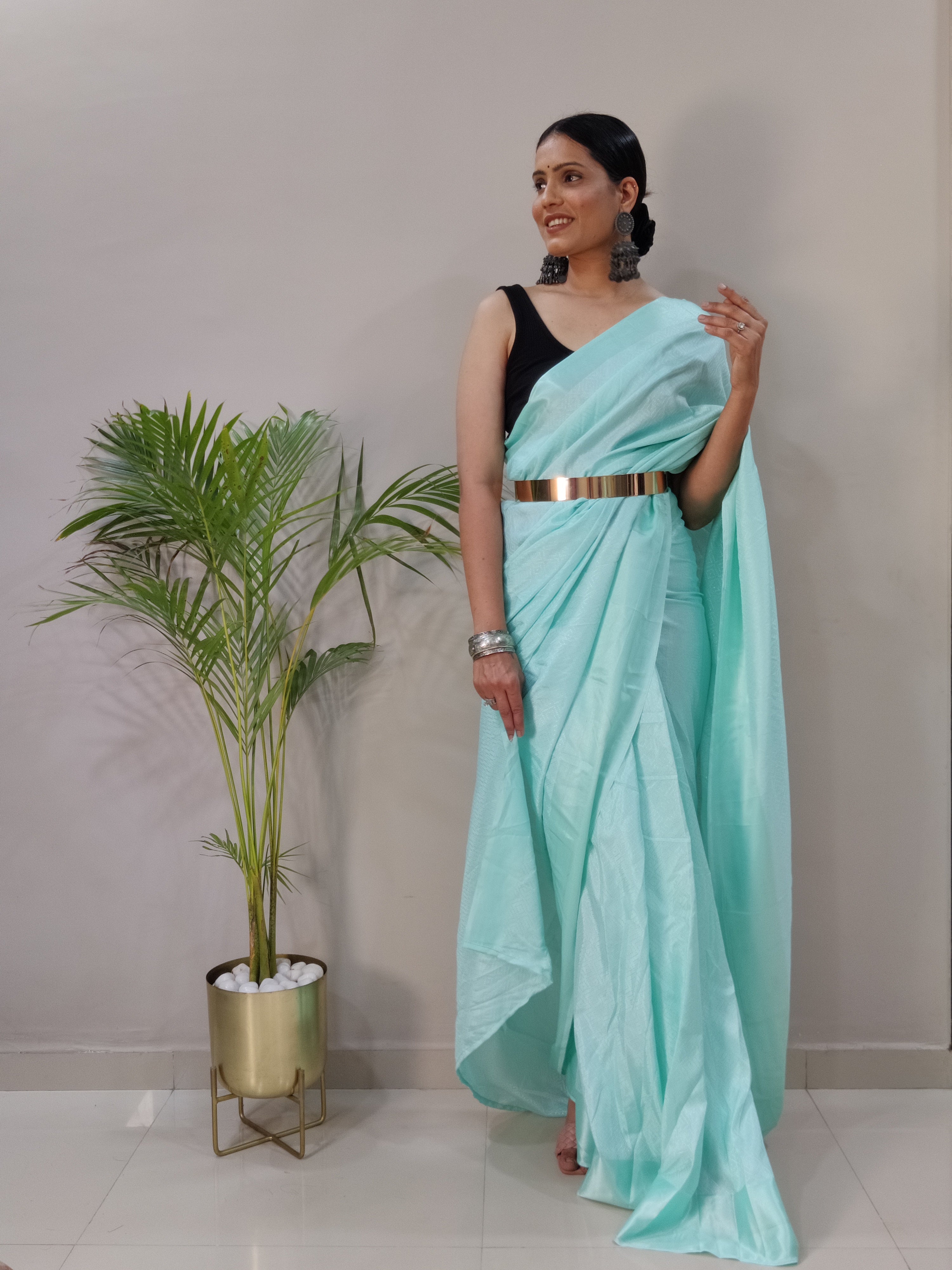 Sanghosha -BLUE- bollywood style Blooming silk ready to wear Saree