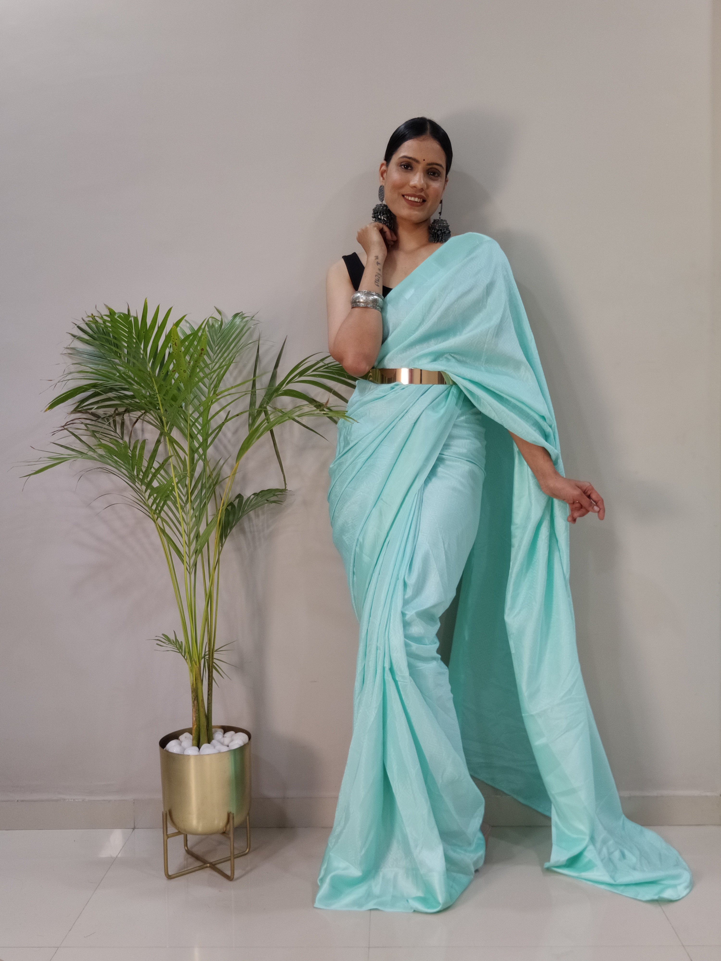 Sanghosha -BLUE- bollywood style Blooming silk ready to wear Saree