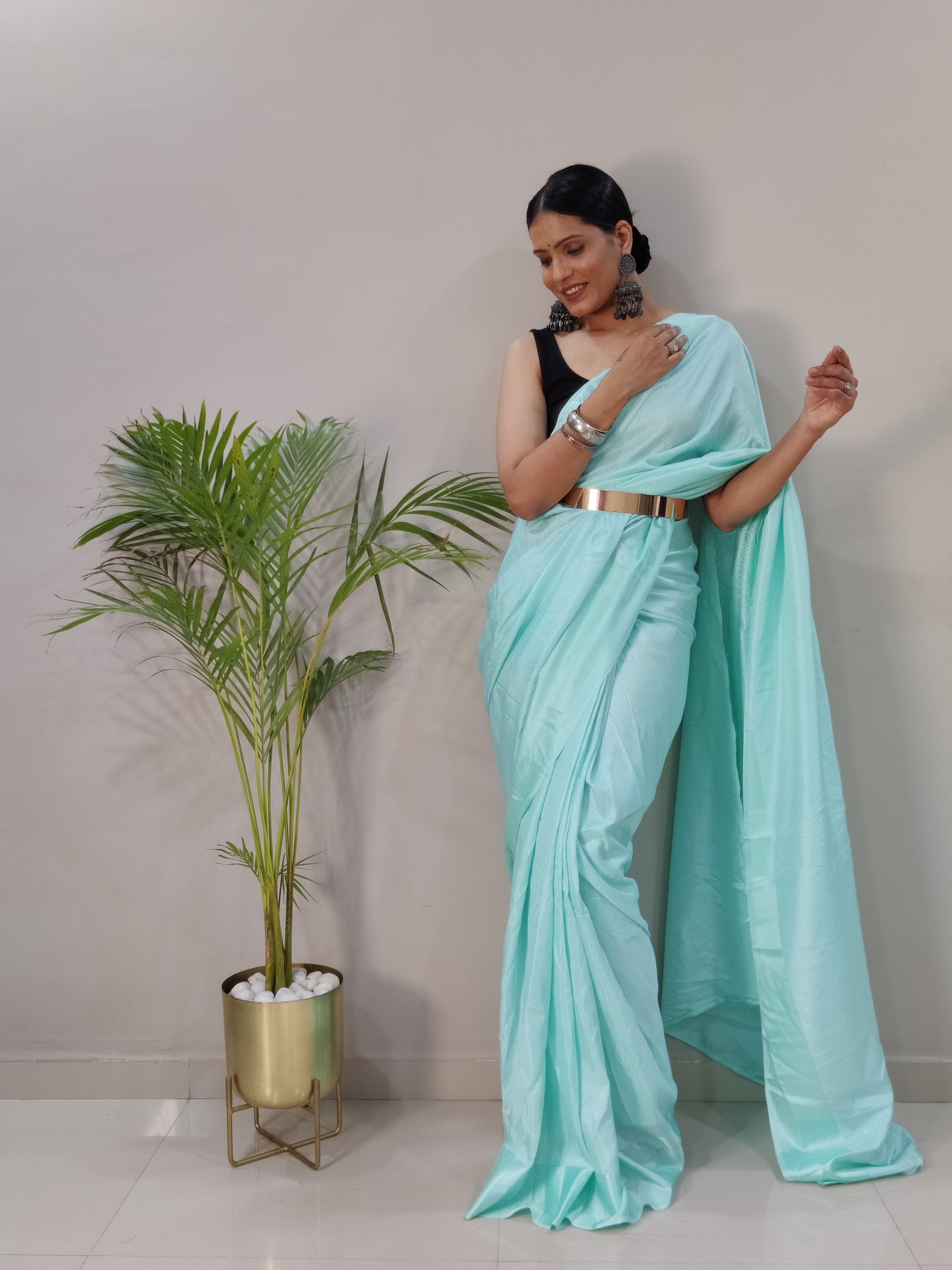 Sanghosha -BLUE- bollywood style Blooming silk ready to wear Saree