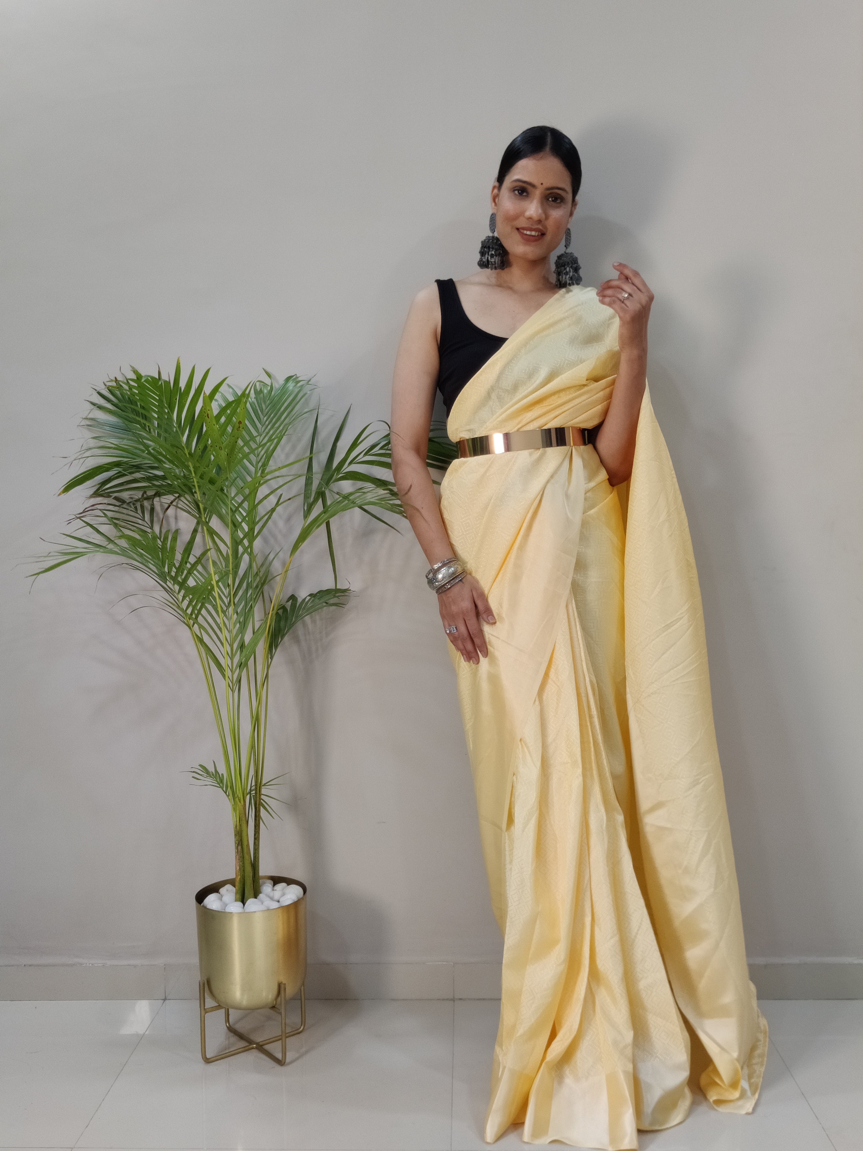 Sanghosha -YELLOW- bollywood style Blooming silk ready to wear Saree