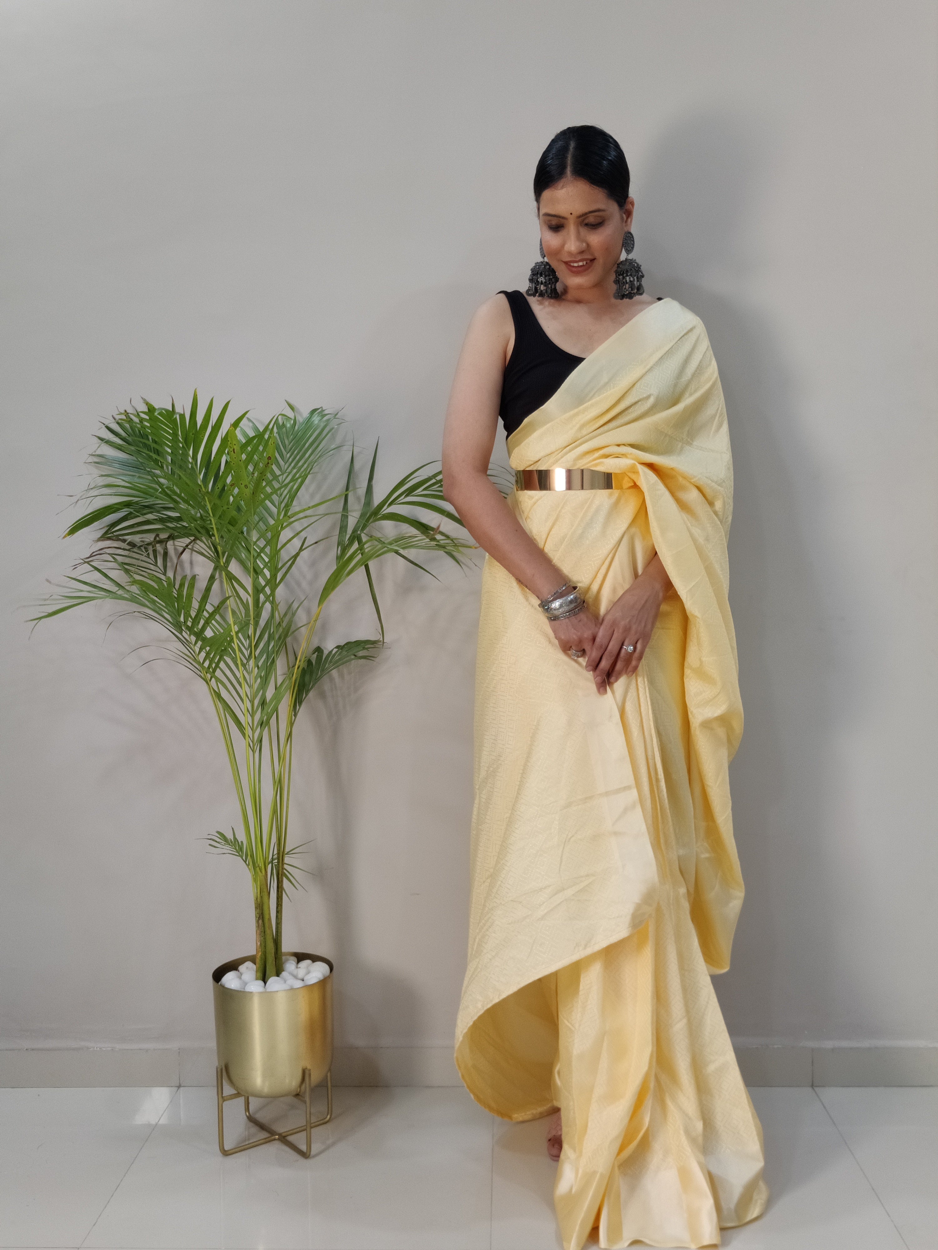 Sanghosha -YELLOW- bollywood style Blooming silk ready to wear Saree