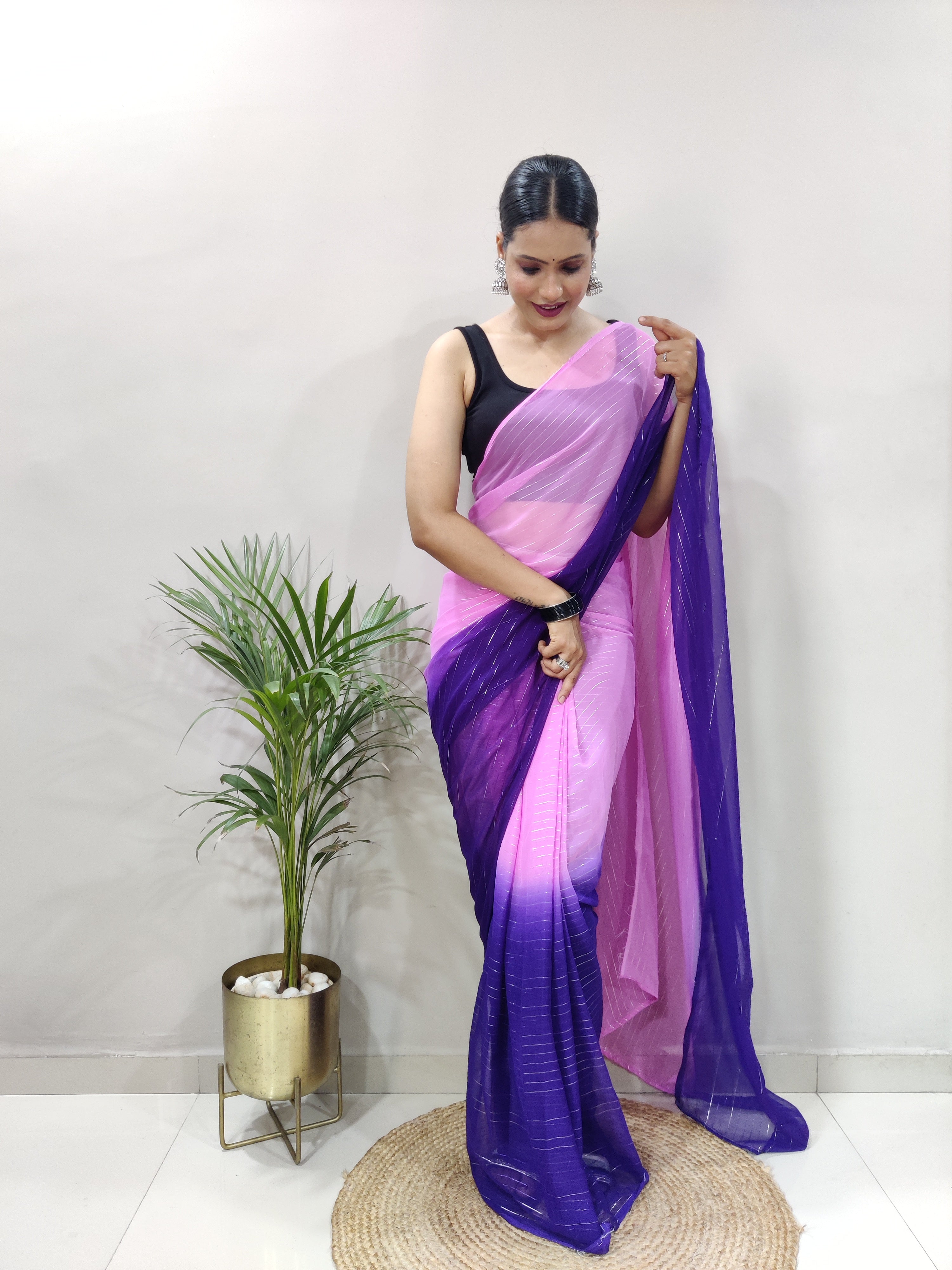 Purple Dual Color Ready to Wear Sanghosha Silk Saree With Blouse