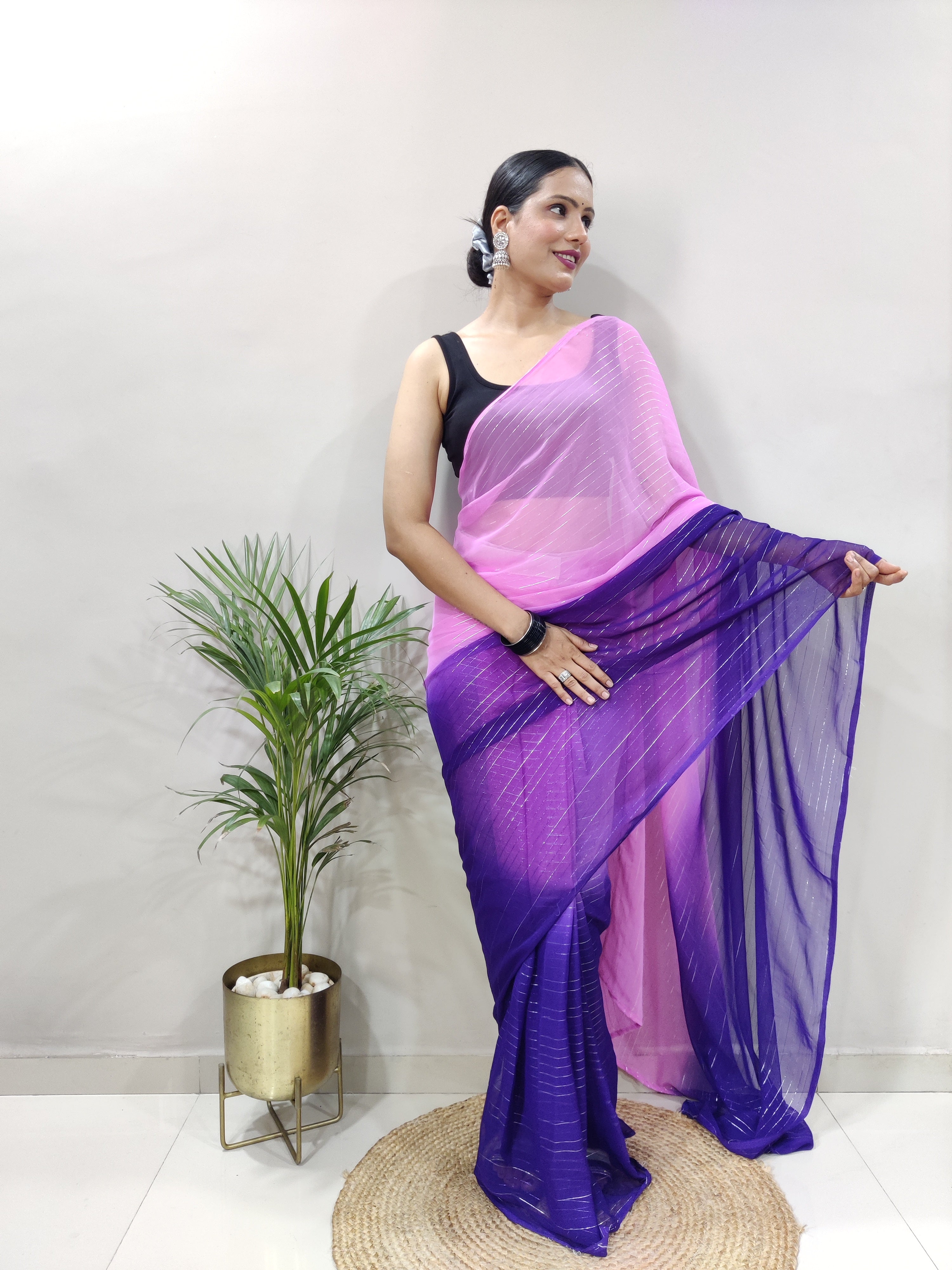 Purple Dual Color Ready to Wear Sanghosha Silk Saree With Blouse