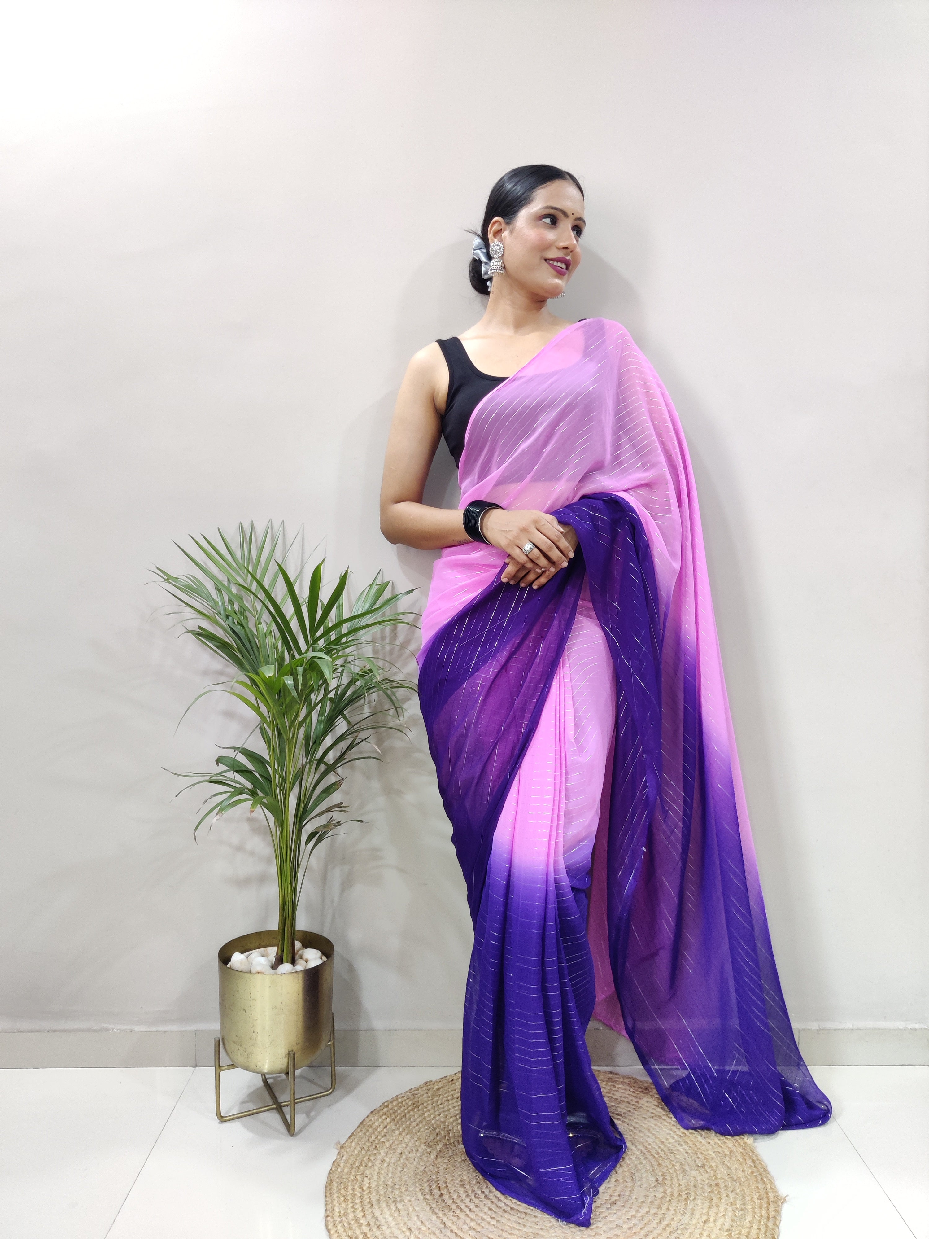 Purple Dual Color Ready to Wear Sanghosha Silk Saree With Blouse